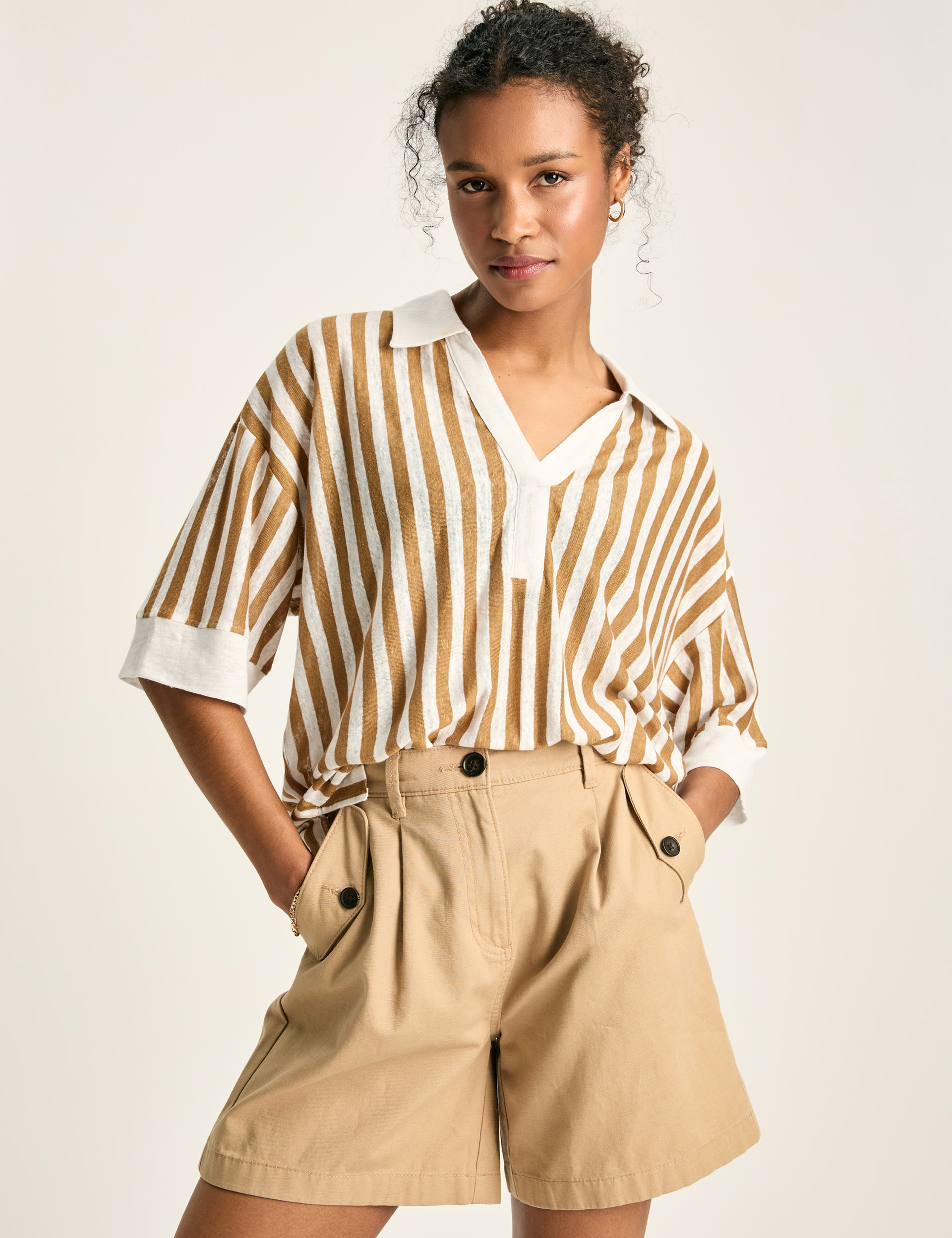 Pure Linen Striped Polo Shirt 1 of 7