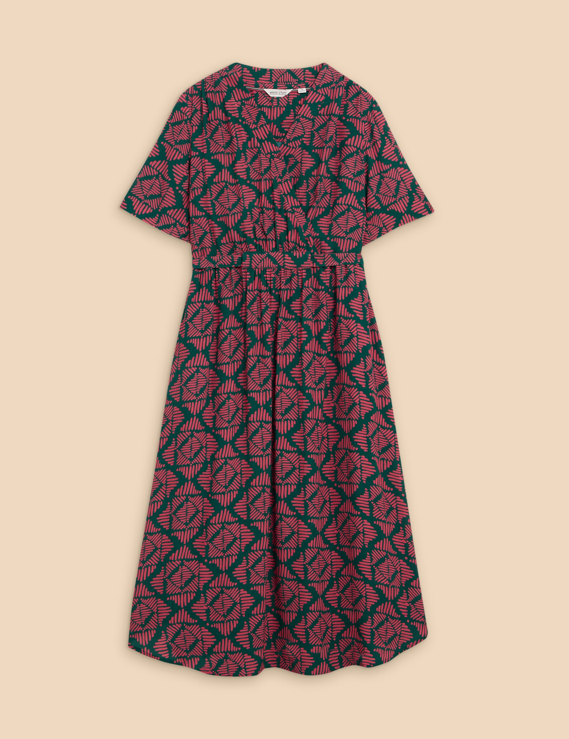 Printed V-Neck Midi Wrap Dress 2 of 6