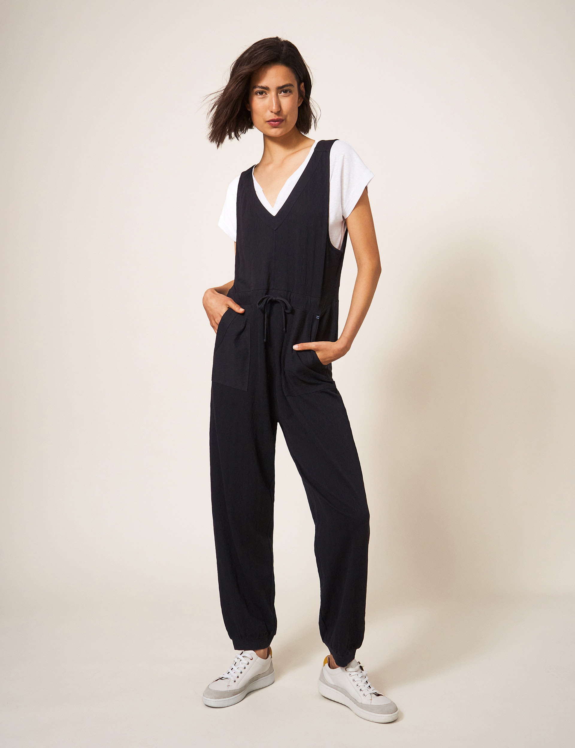 Jersey Drawstring Sleeveless Jumpsuit 1 of 4