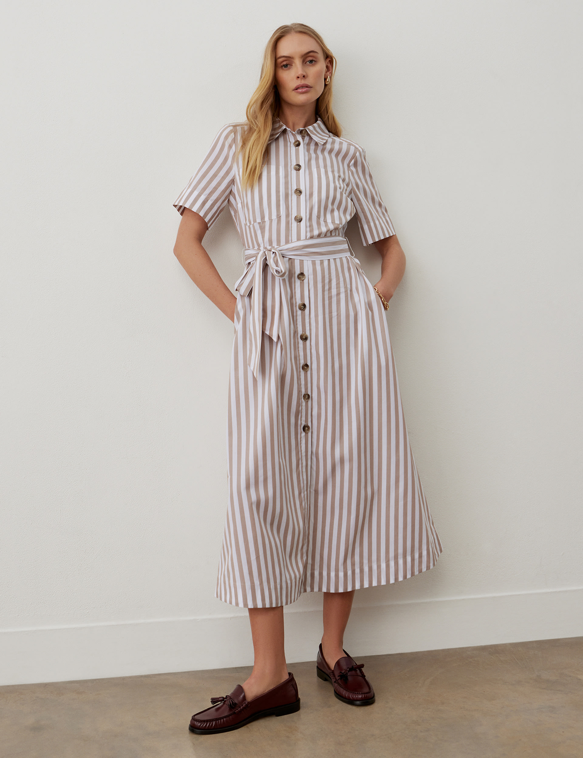 Pure Cotton Striped Midaxi Shirt Dress 1 of 4