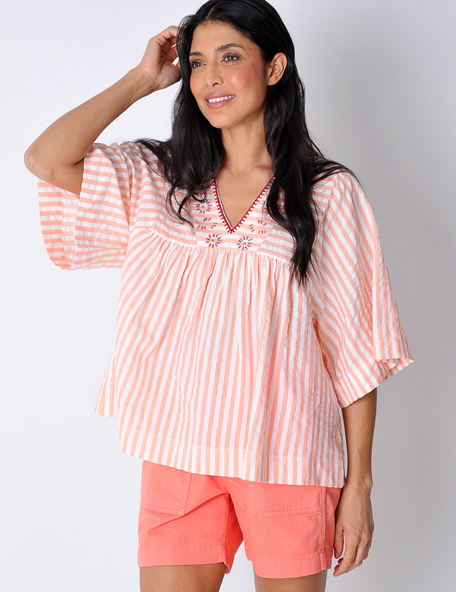 Pure Cotton Striped V-Neck Blouse 1 of 5