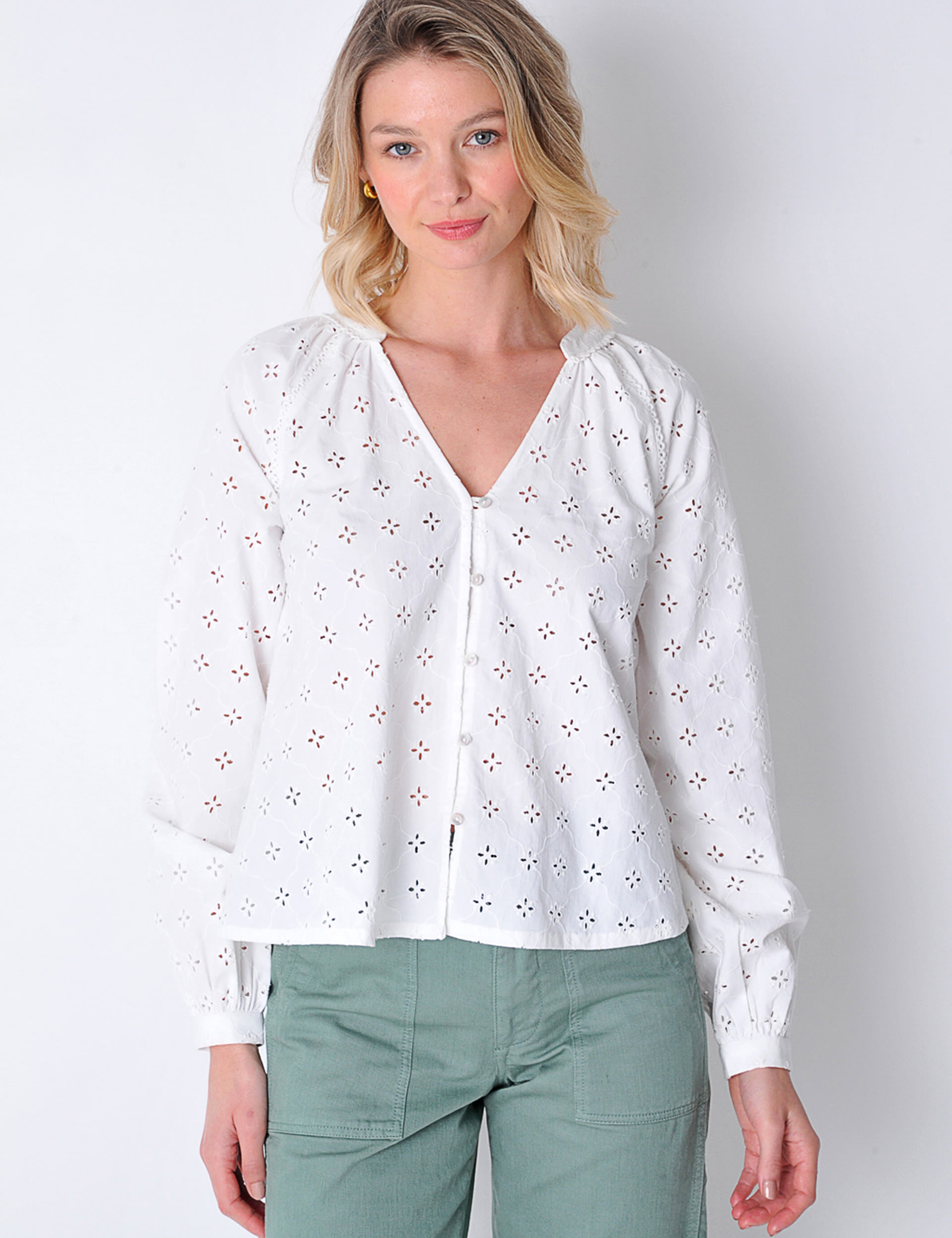 Pure Cotton Embroidered V-Neck Shirt 1 of 5