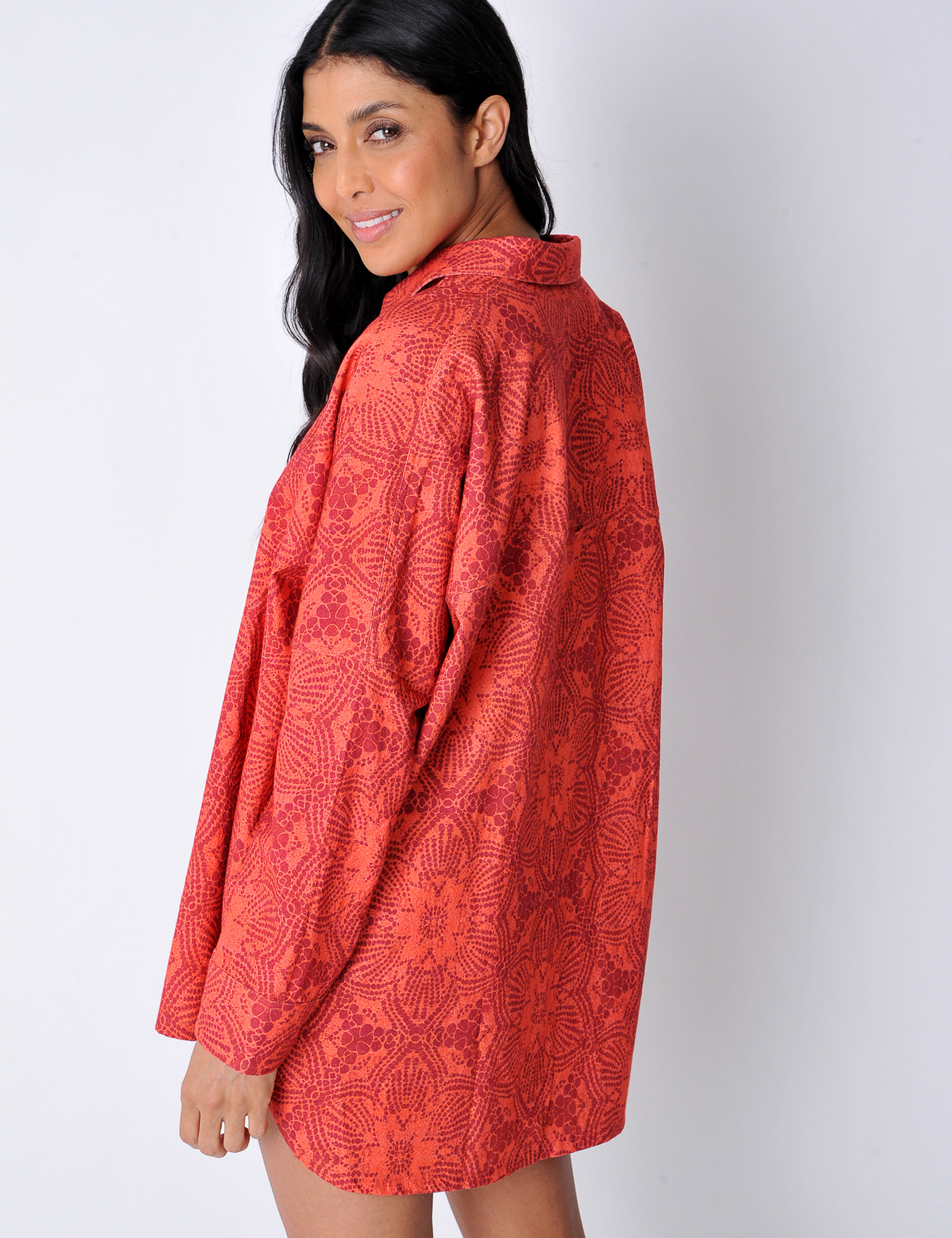 Pure Cotton Printed Collared Oversized Shirt 4 of 5