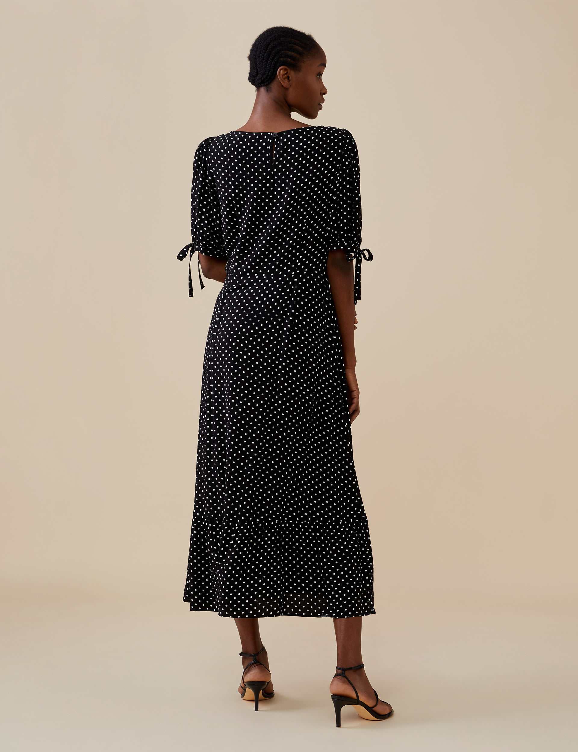 Polka Dot Tie Sleeve Midi Tea Dress 4 of 4