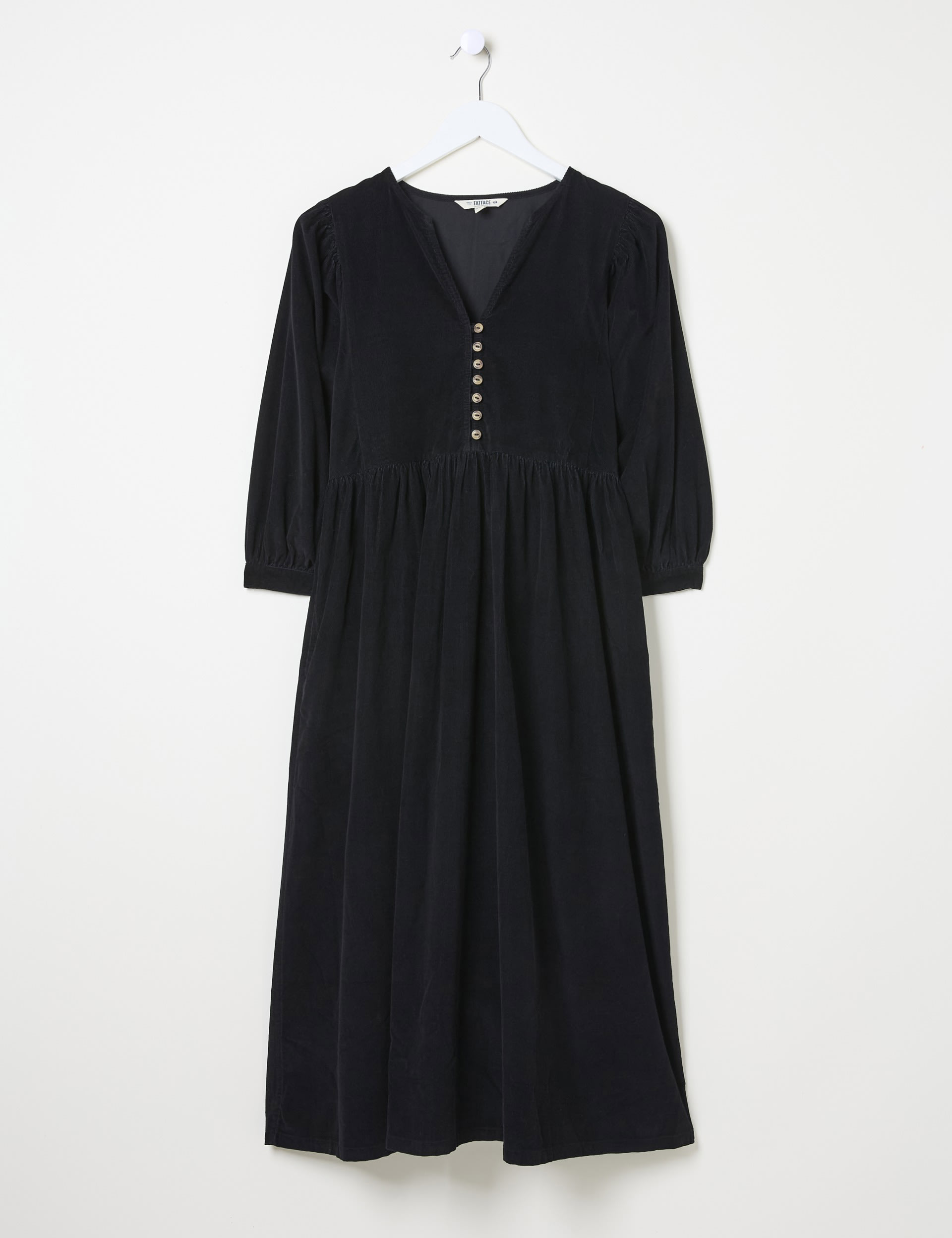 Pure Cotton Cord V-Neck Waisted Midi Dress 2 of 6