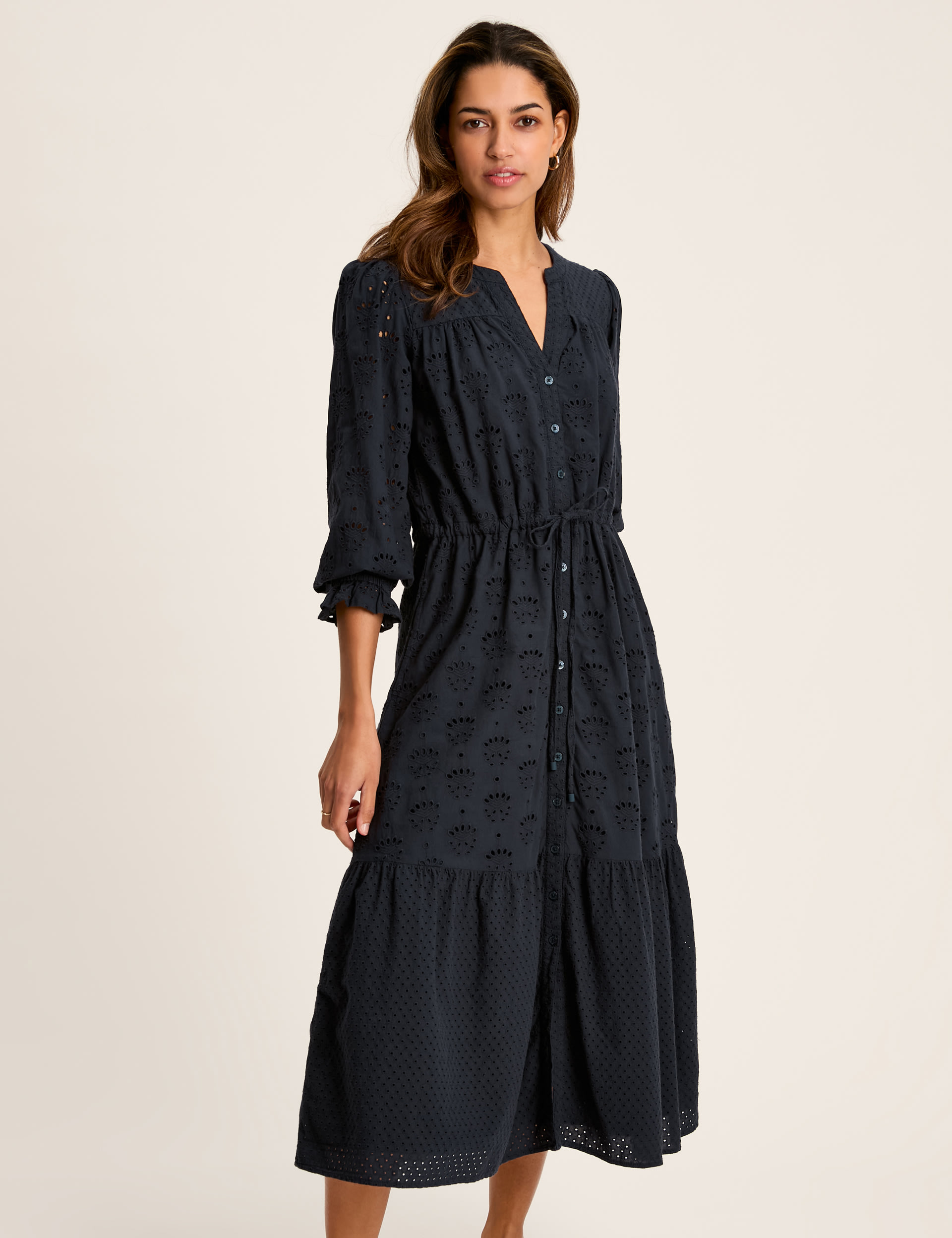 Pure Cotton Broderie Notch Neck Midi Dress 1 of 8