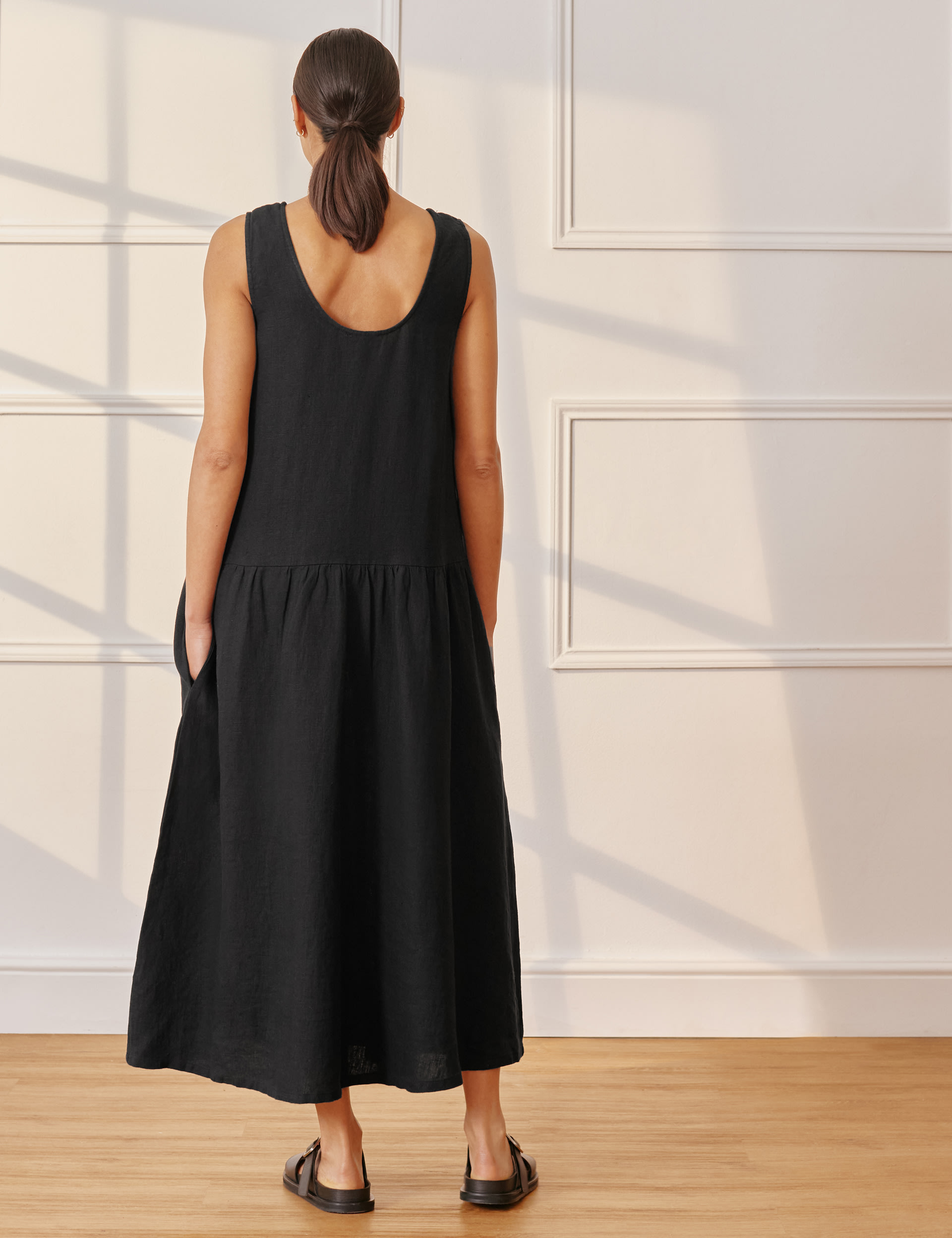 Pure Linen Scoop Neck Midaxi Smock Dress 3 of 4