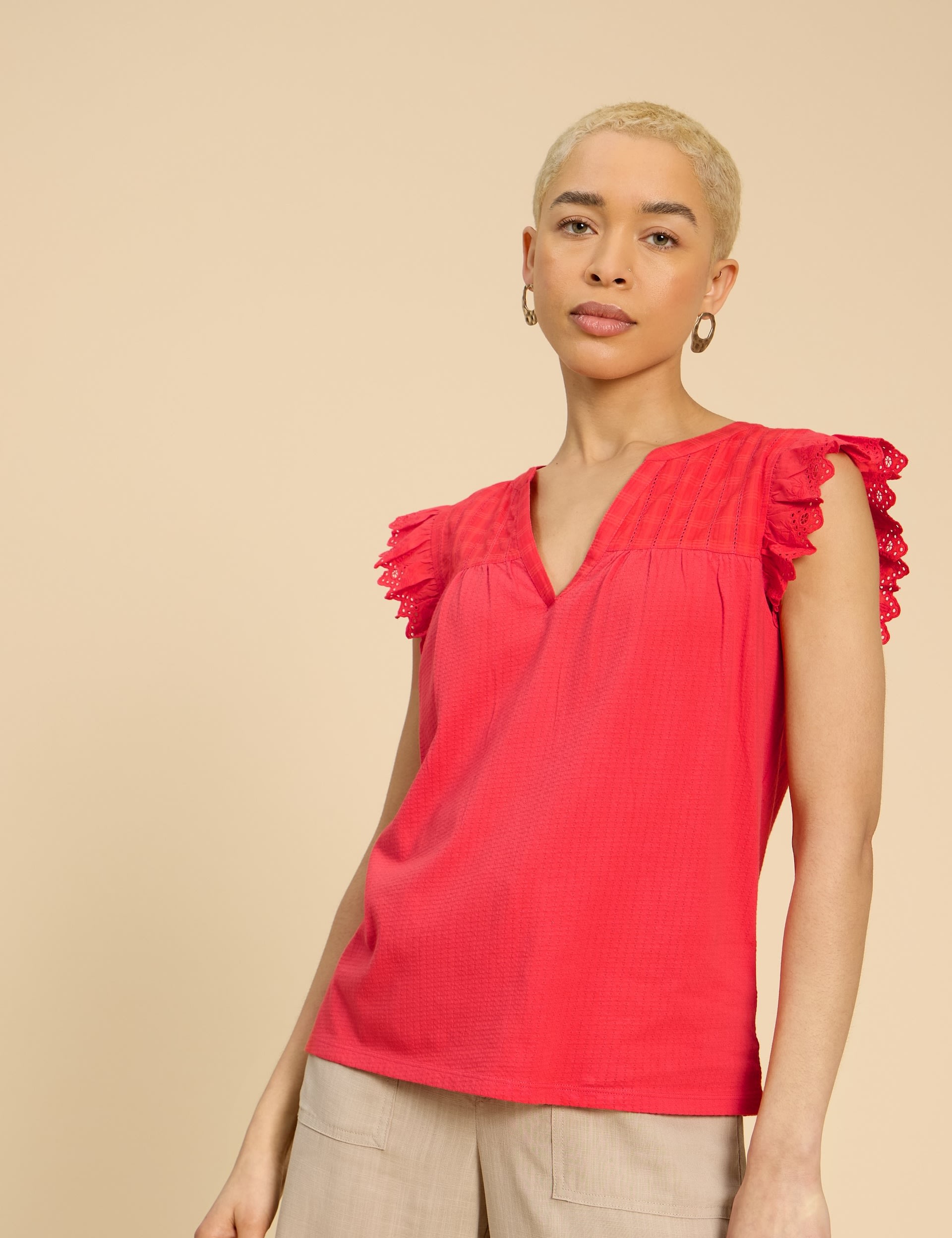 Pure Cotton Woven Frill Notch Neck Blouse 1 of 6