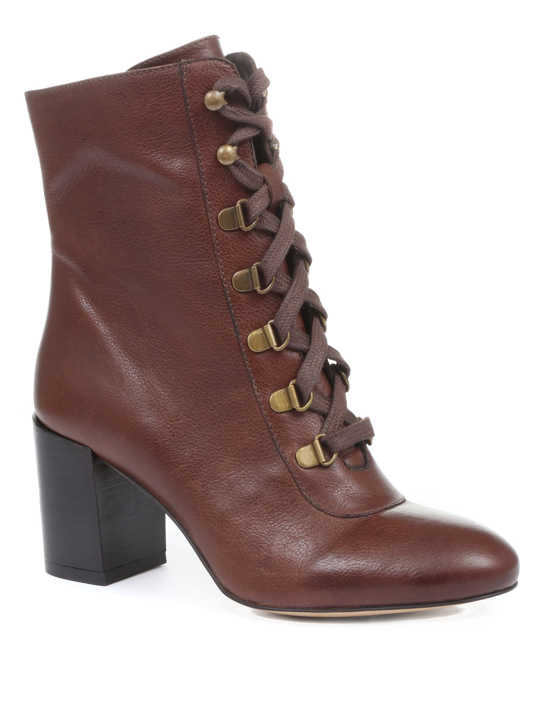 Leather Lace-Up Block Heel Ankle Boots 2 of 6