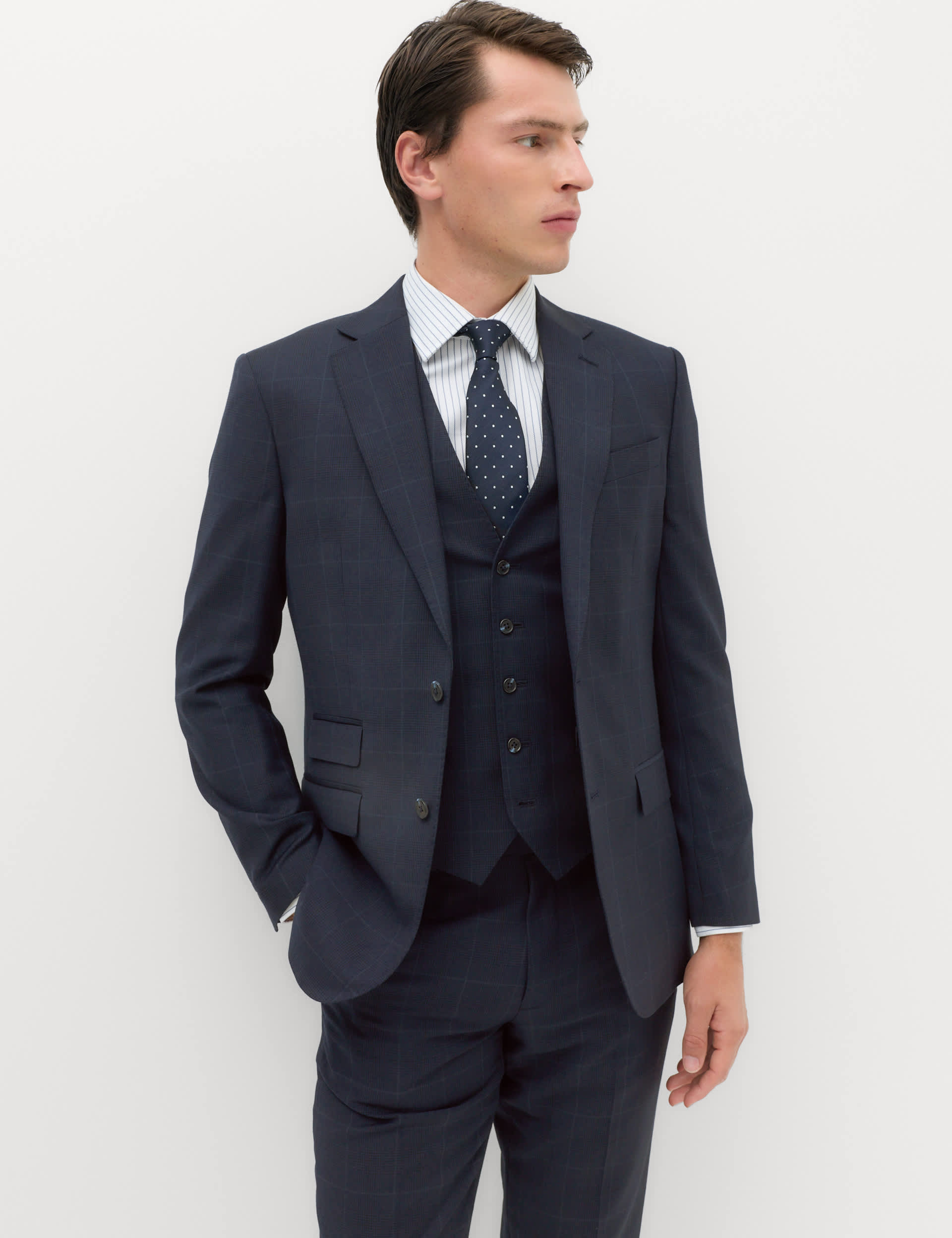 3 Piece Regular Fit Pure Wool Checked Suit thumbnail 6