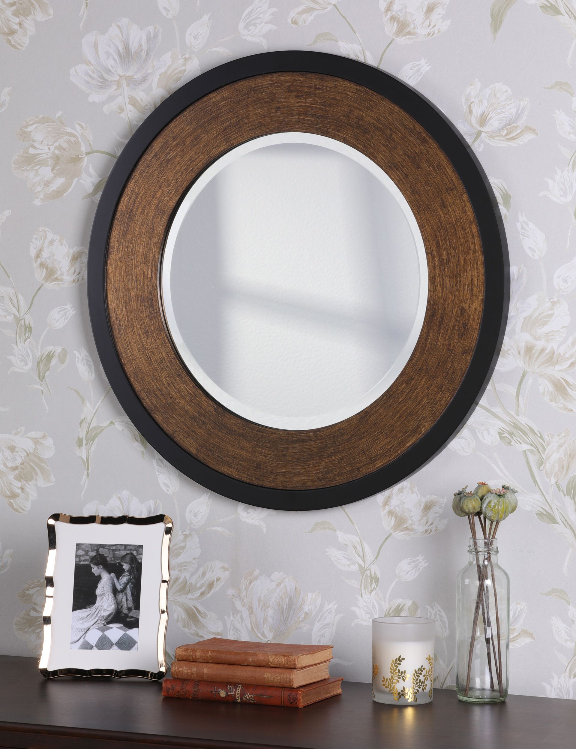 Cara Wooden Round Wall Mirror