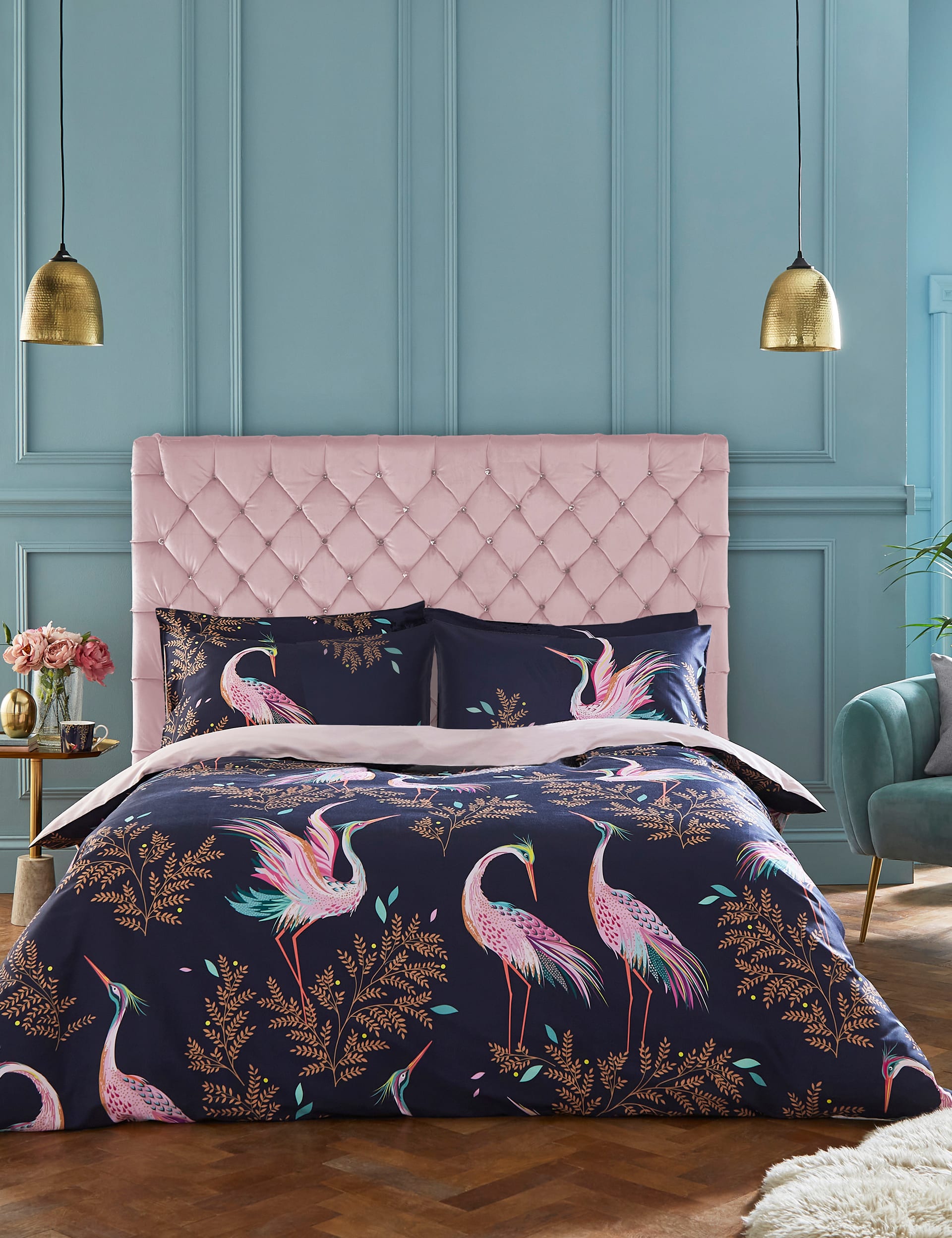 Pure Cotton Sateen Dancing Cranes Bedding Set | Sara Miller | M&S