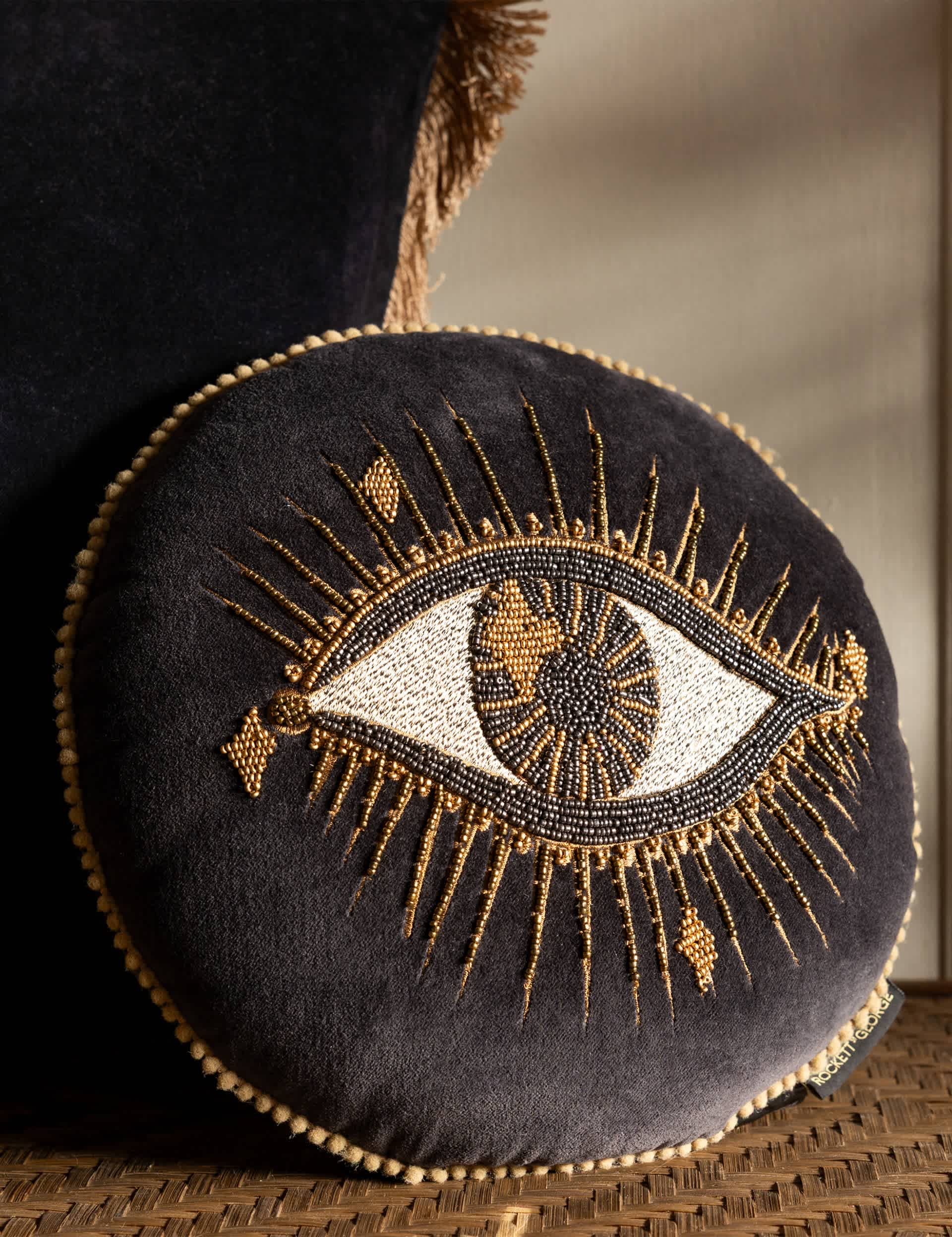 Beaded Eye Velvet Embellished Cushion