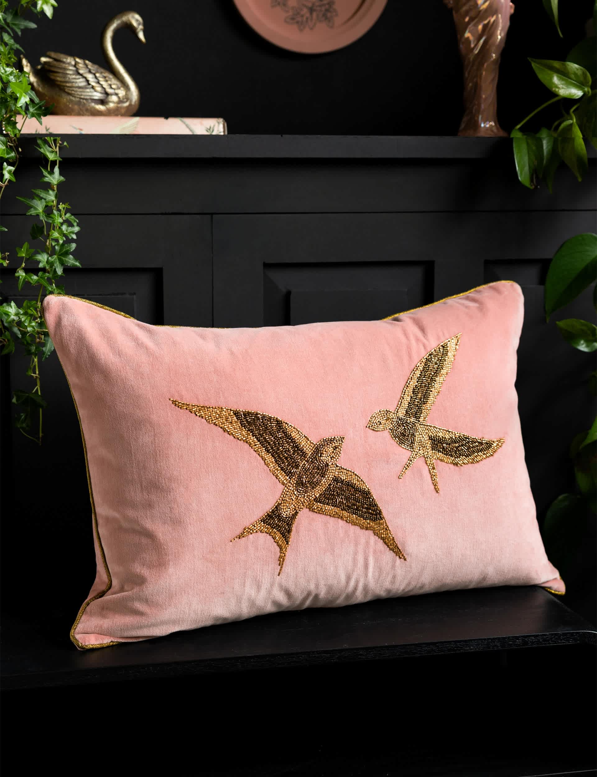 Beaded Love Birds Piped Cushion