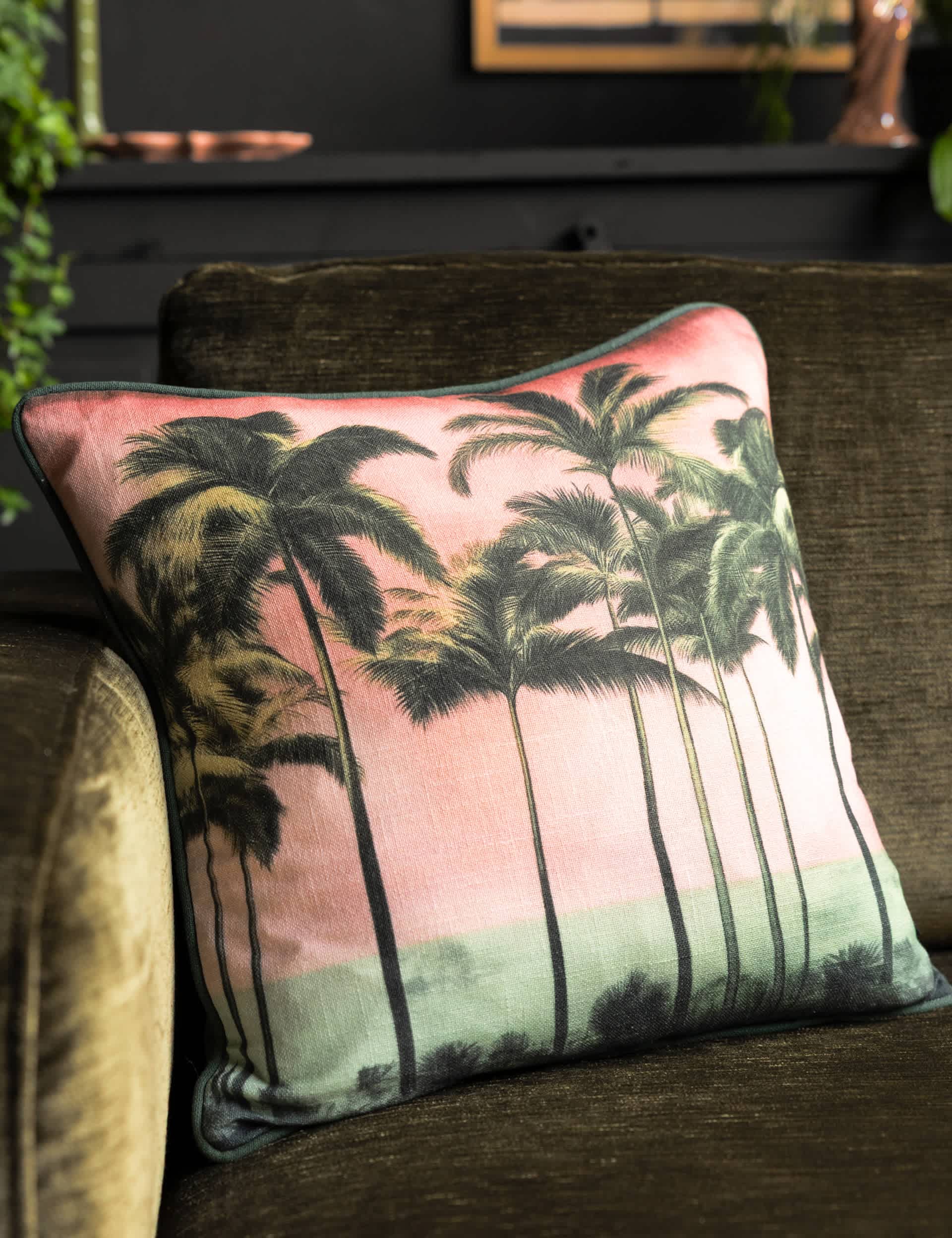 Pure Cotton Palm Paradise Piped Cushion