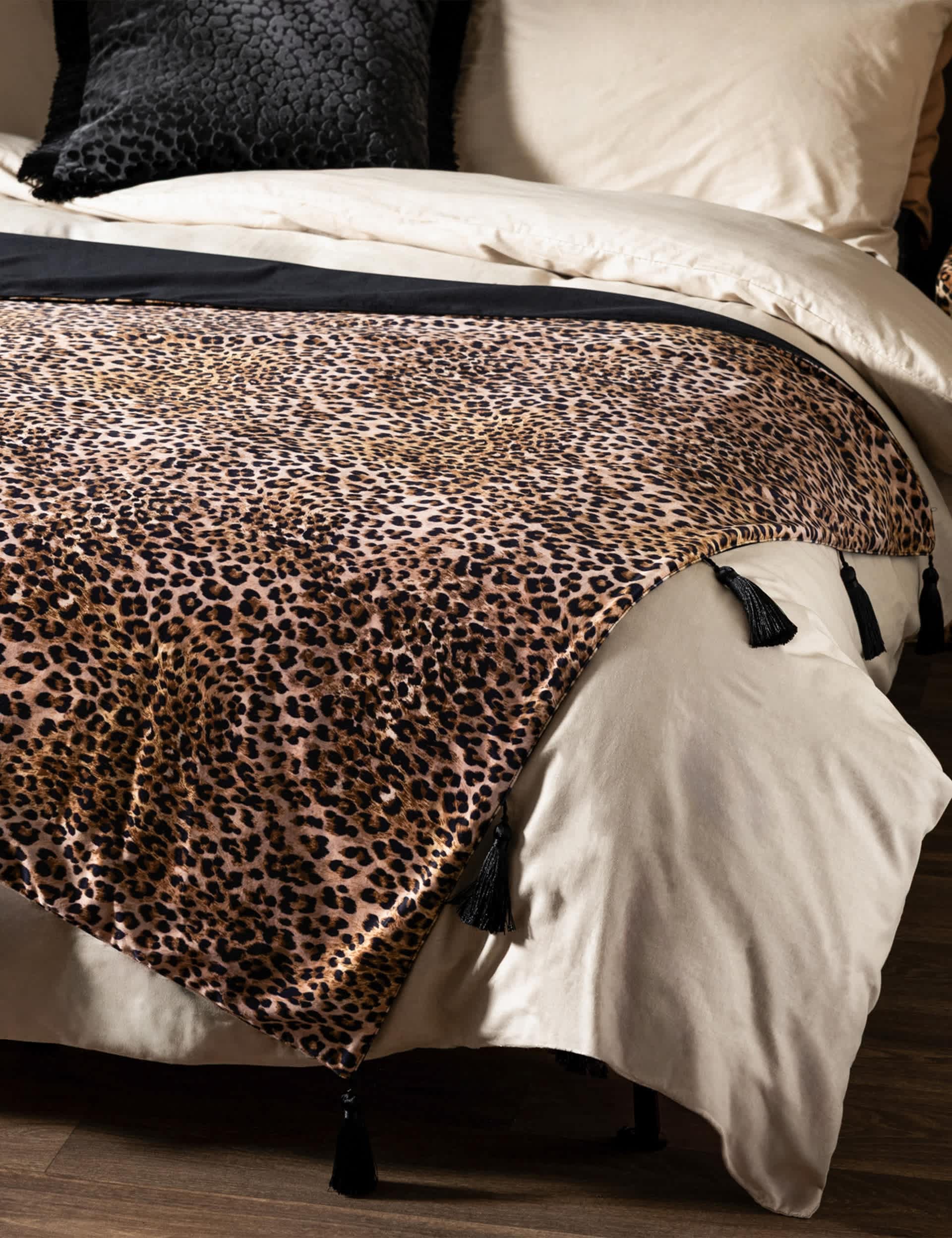 Velvet Leopard Love Tasselled Throw