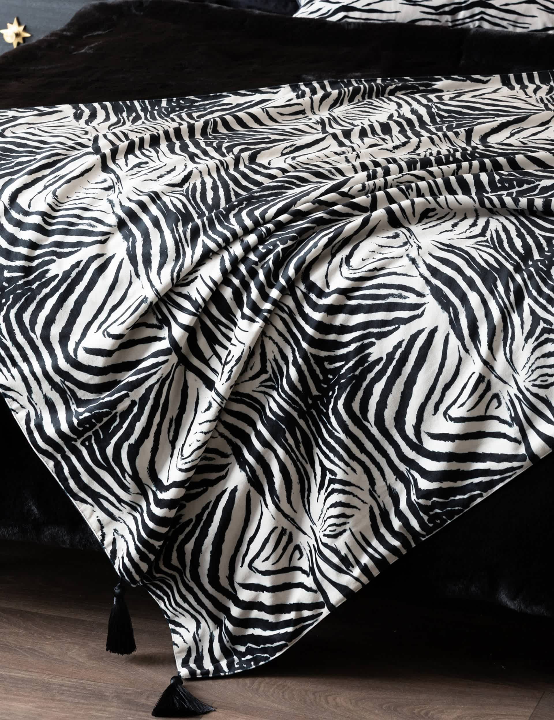 Velvet Zebra Tassled Throw