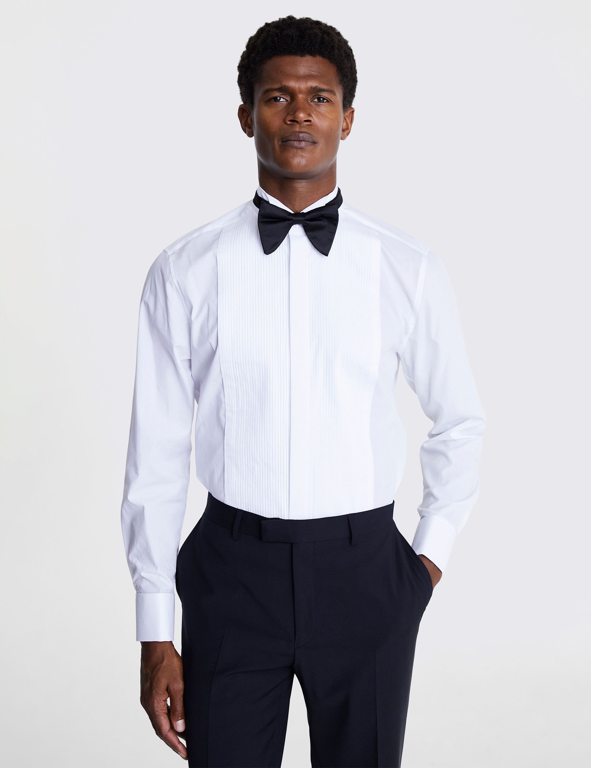 Tailored Fit Pure Cotton Pleated Dress Shirt