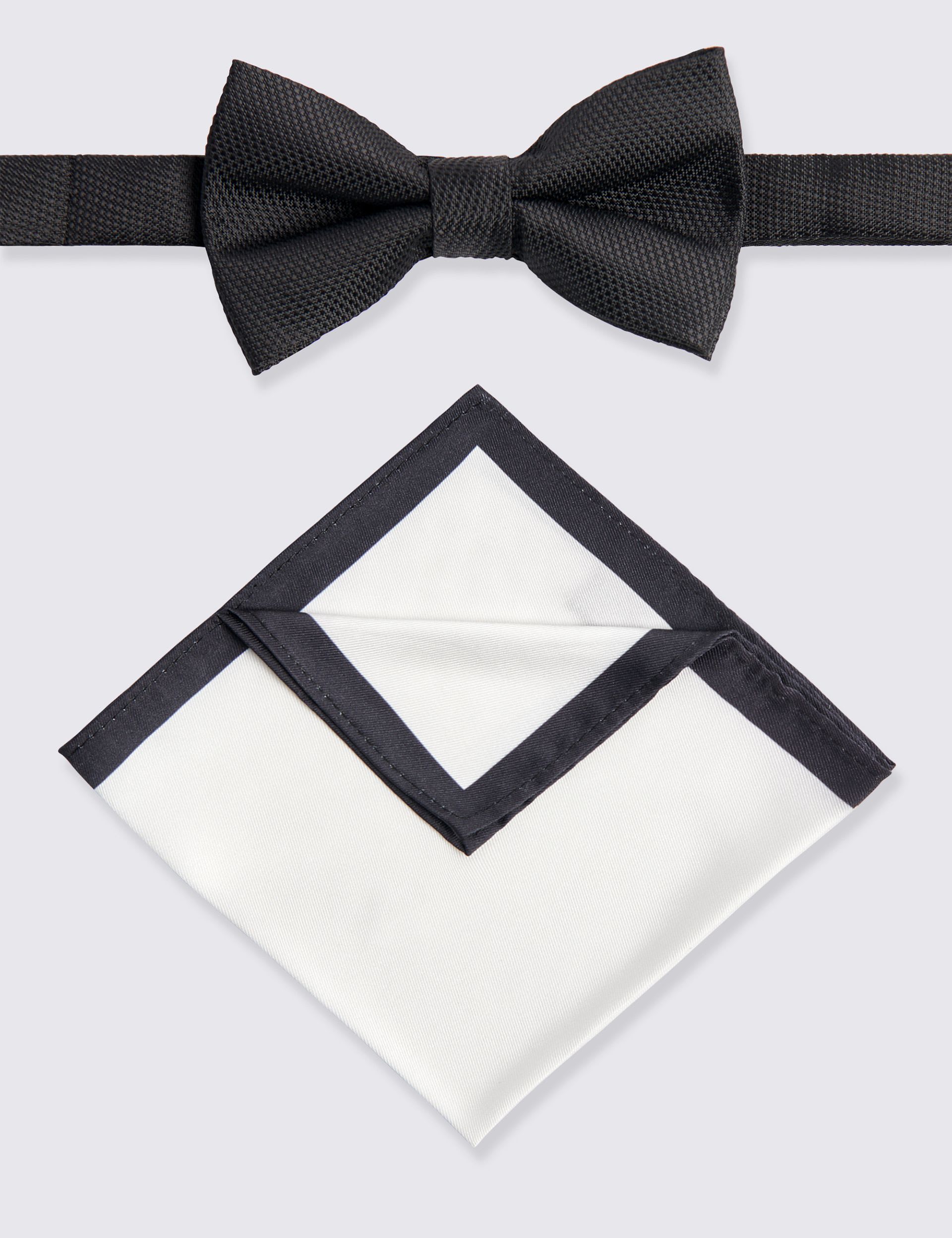 Textured Bow Tie & Hankerchief Set