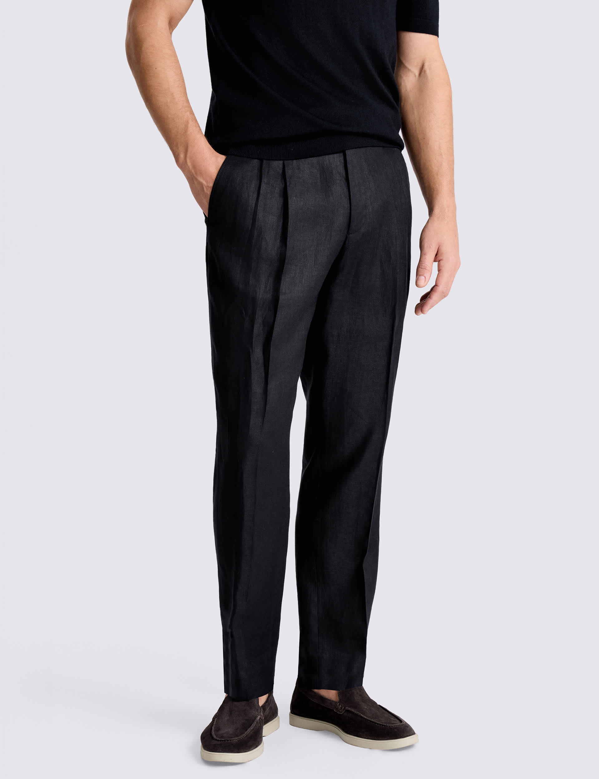 Tailored Fit Pure Linen Twin Pleat Trousers
