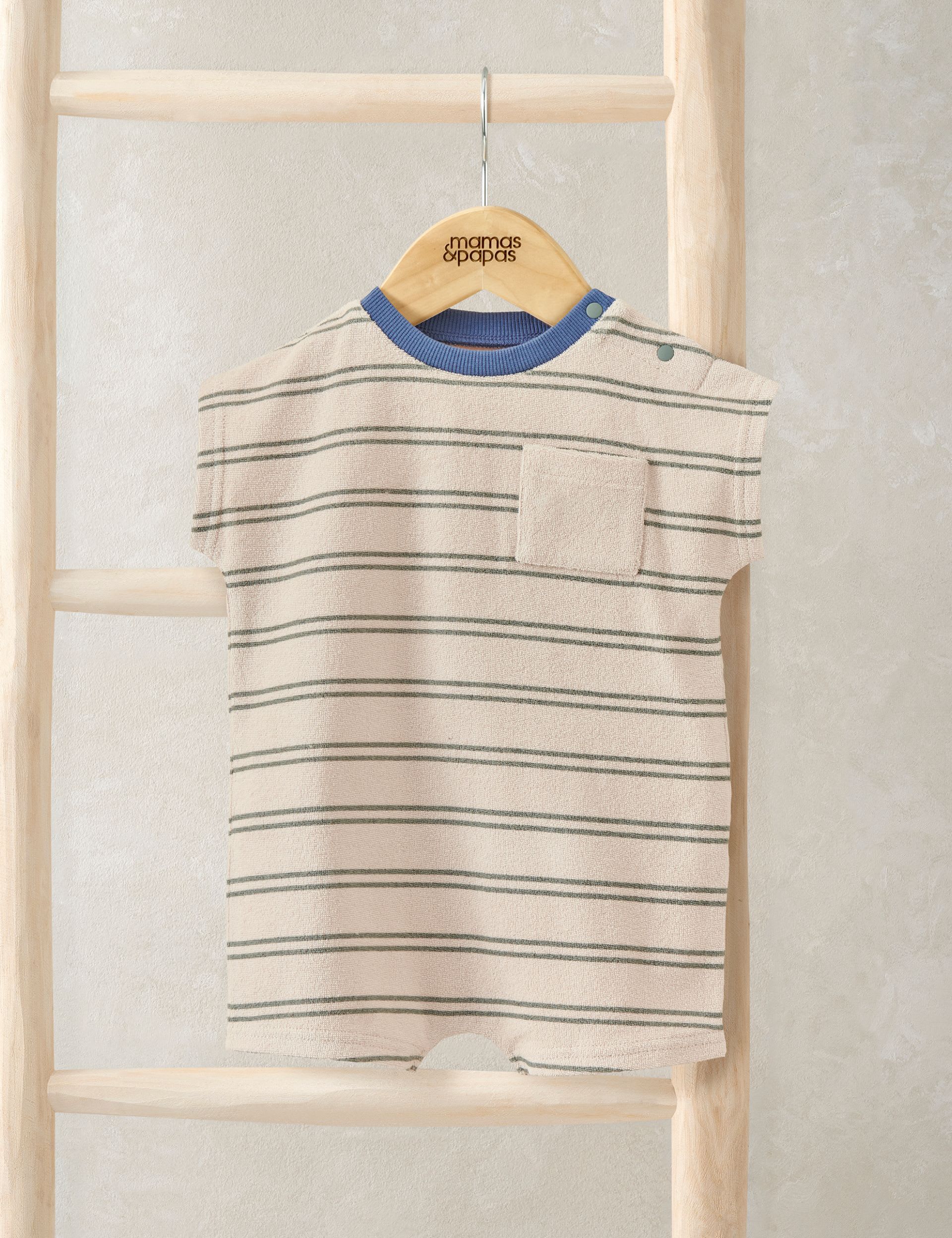 Pure Cotton Towelling Striped Romper (0-18 Months)