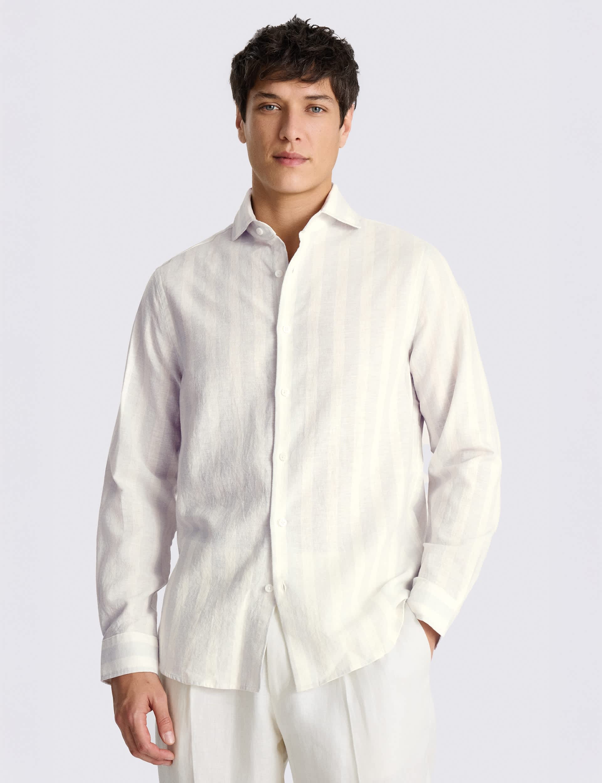 Cotton Linen Blend Striped Shirt