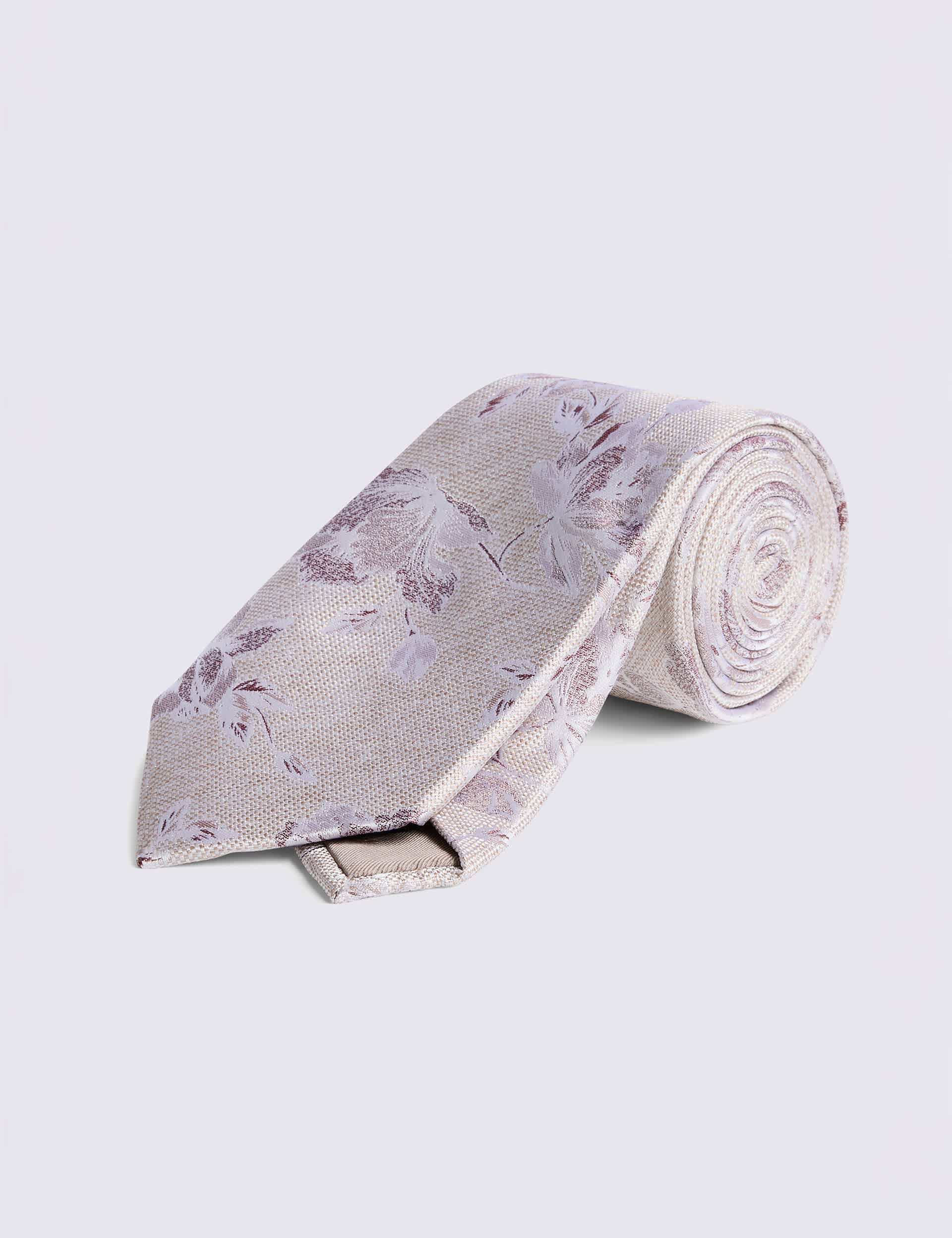 Floral Textured Pure Silk Tie