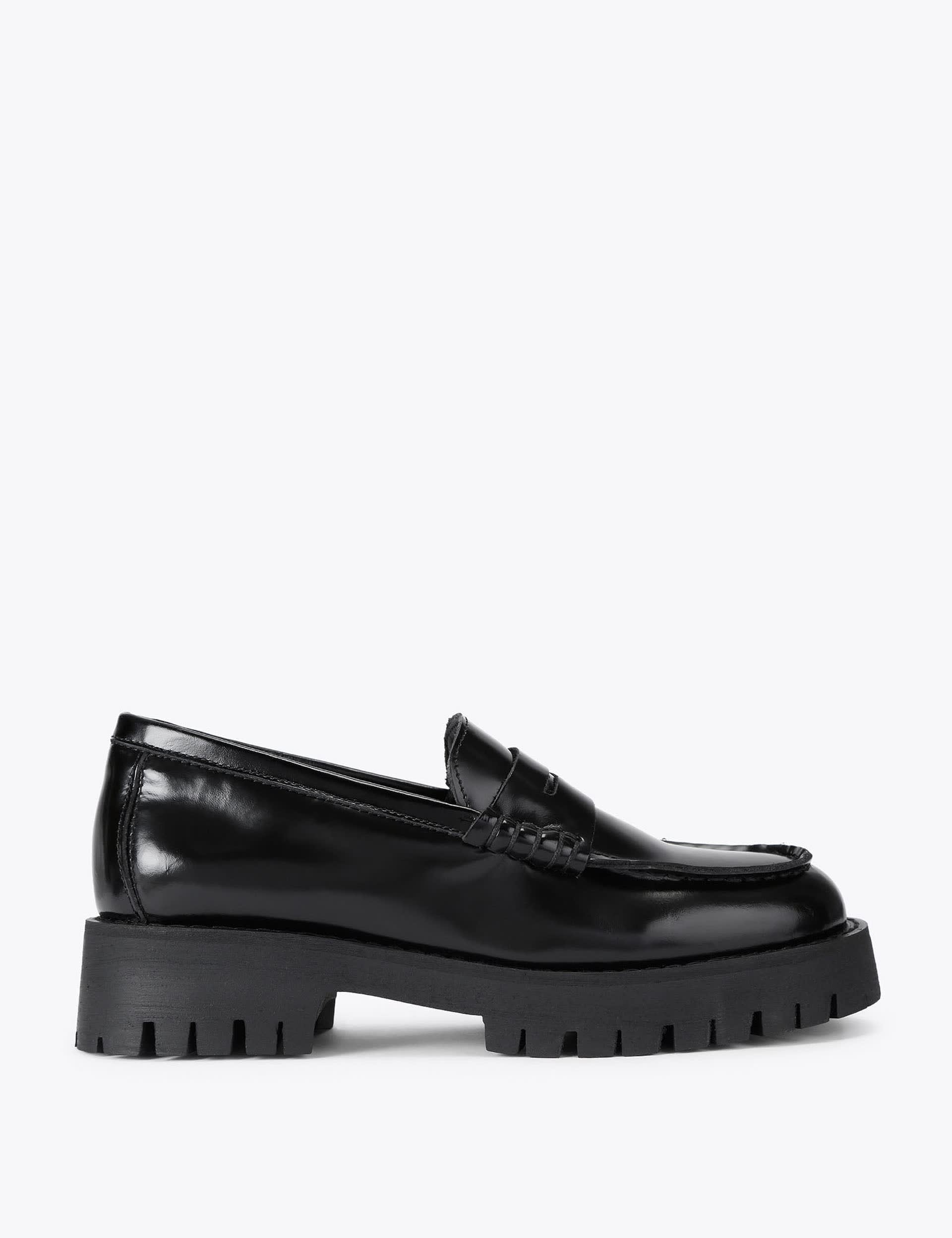 Leather Chunky Block Heel Loafers