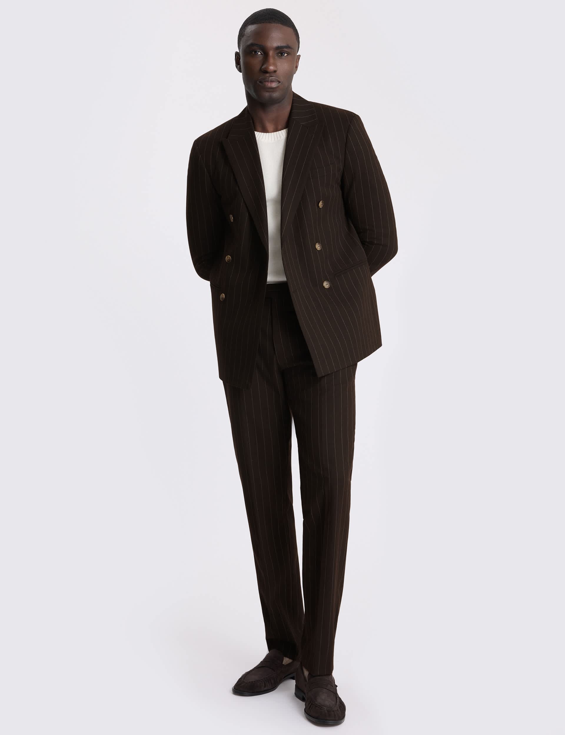 Slim Fit Striped Double Breasted Suit Jacket thumbnail 2