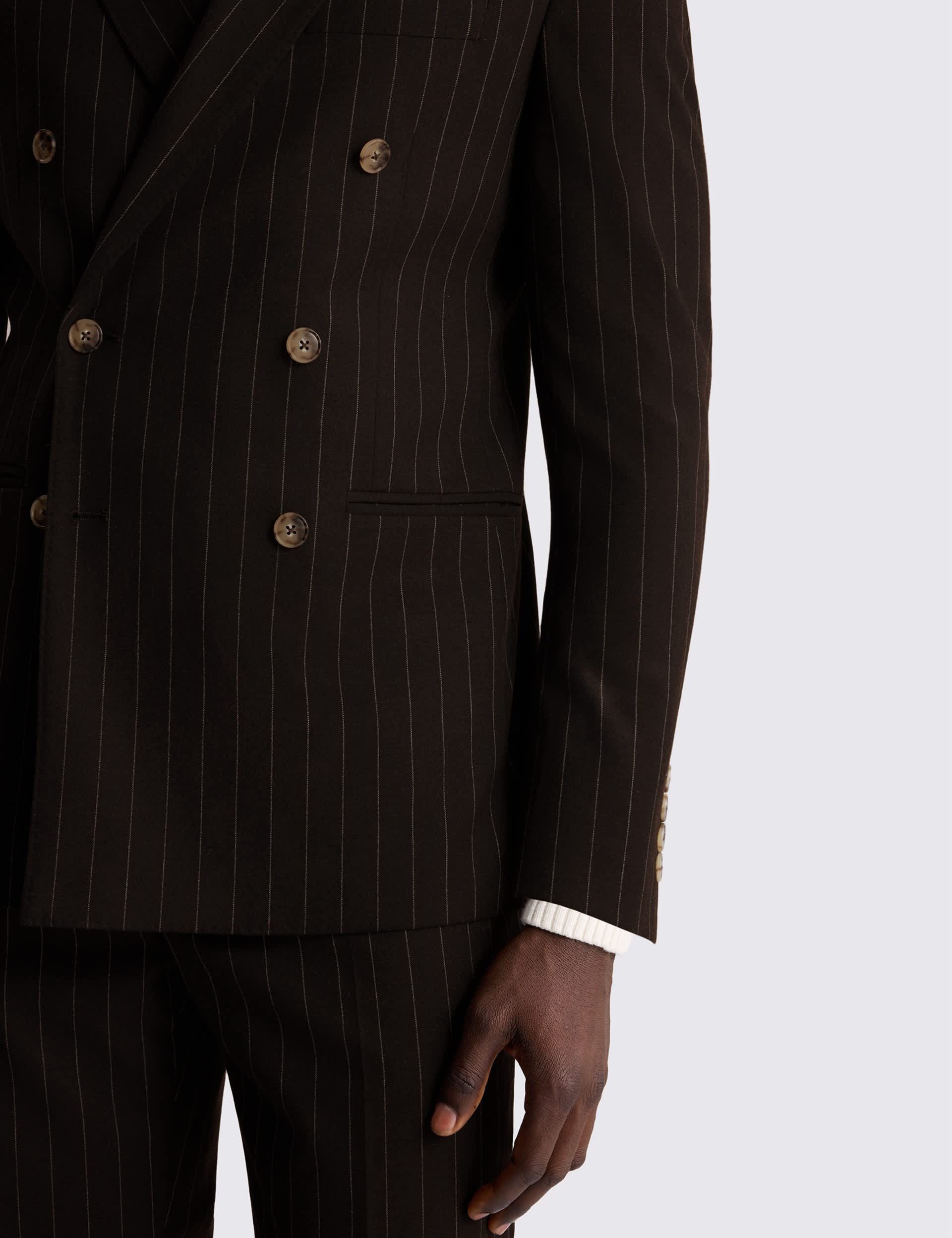 Slim Fit Striped Double Breasted Suit Jacket thumbnail 5