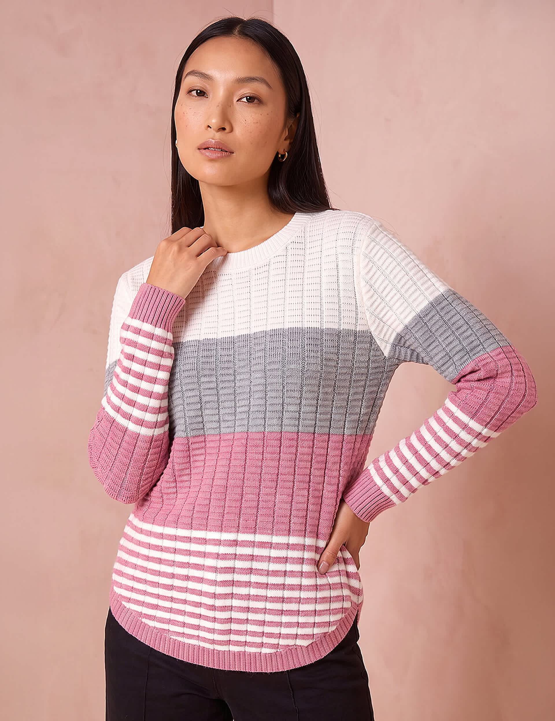 Textured Striped Crew Neck Jumper