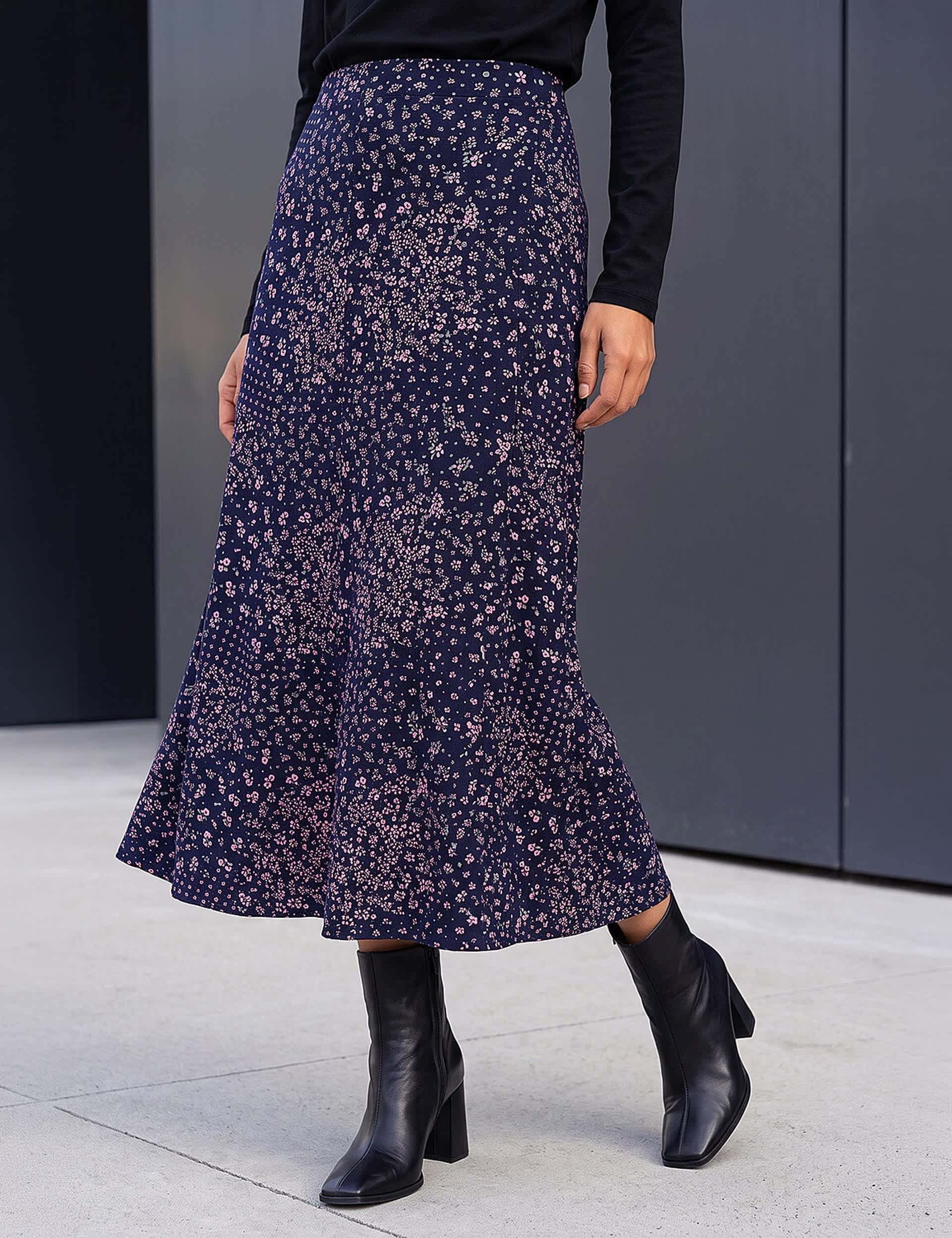 Jersey Floral Midi Skirt