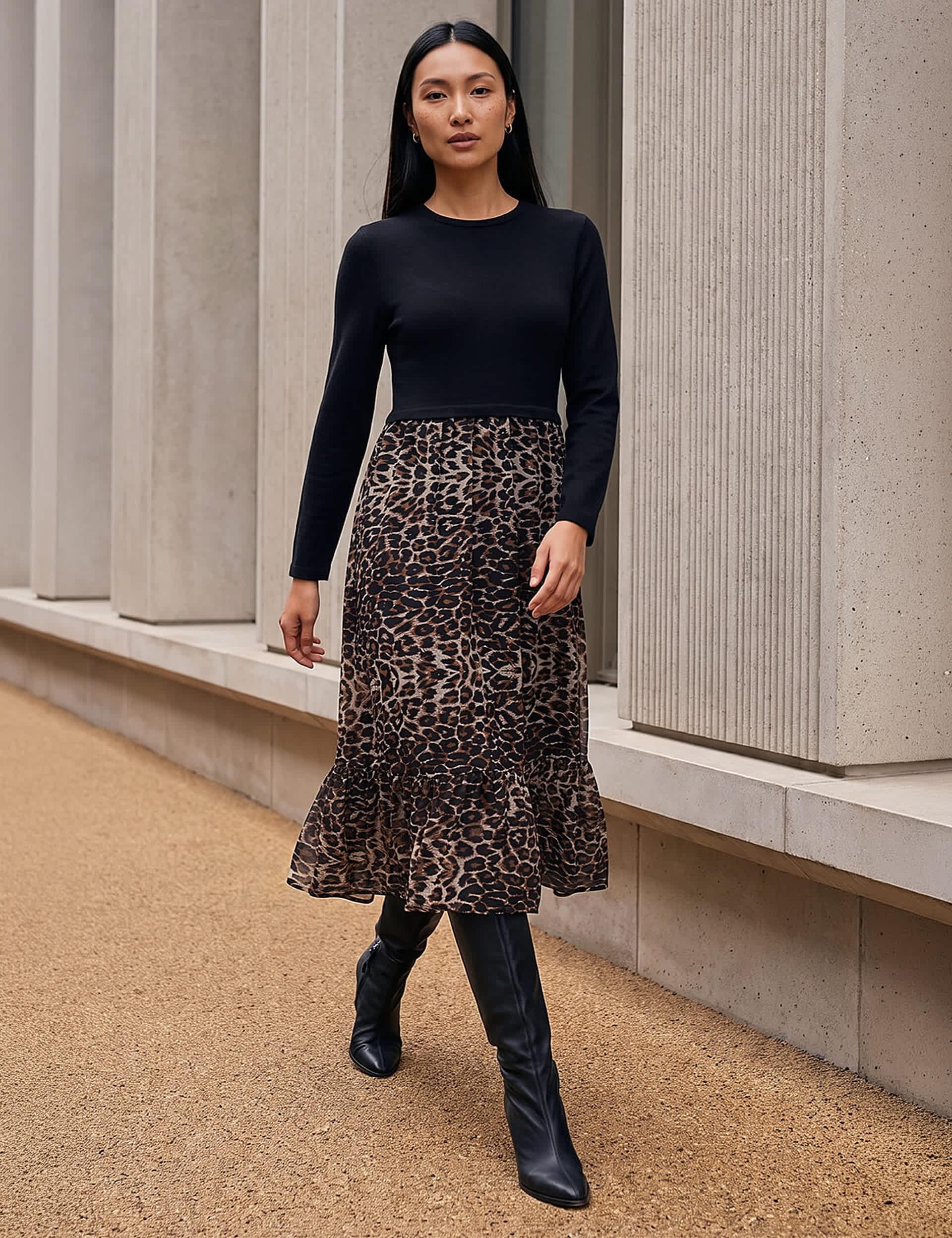 Animal Print Midi Skater Dress