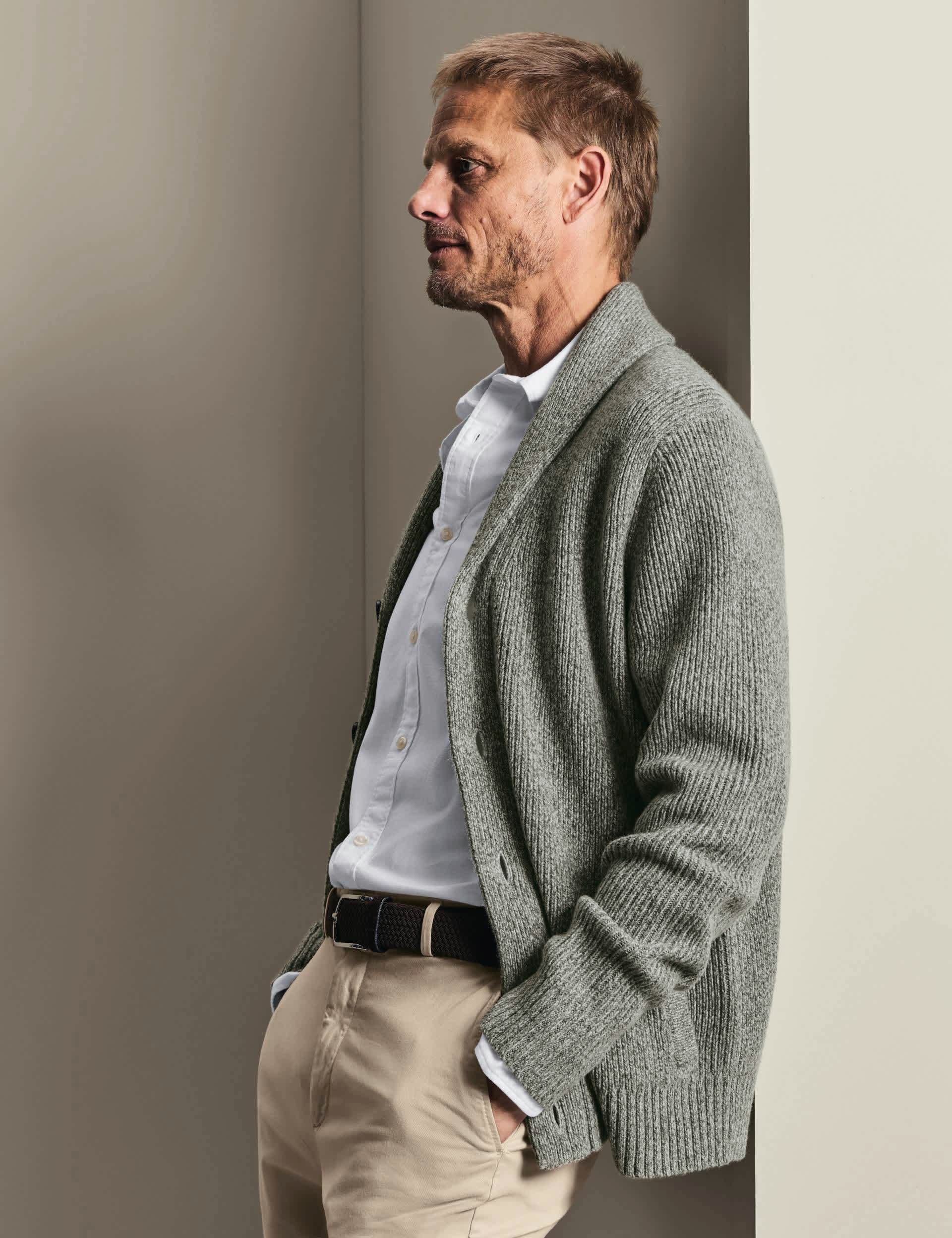 Merino Wool Shawl Neck Cardigan