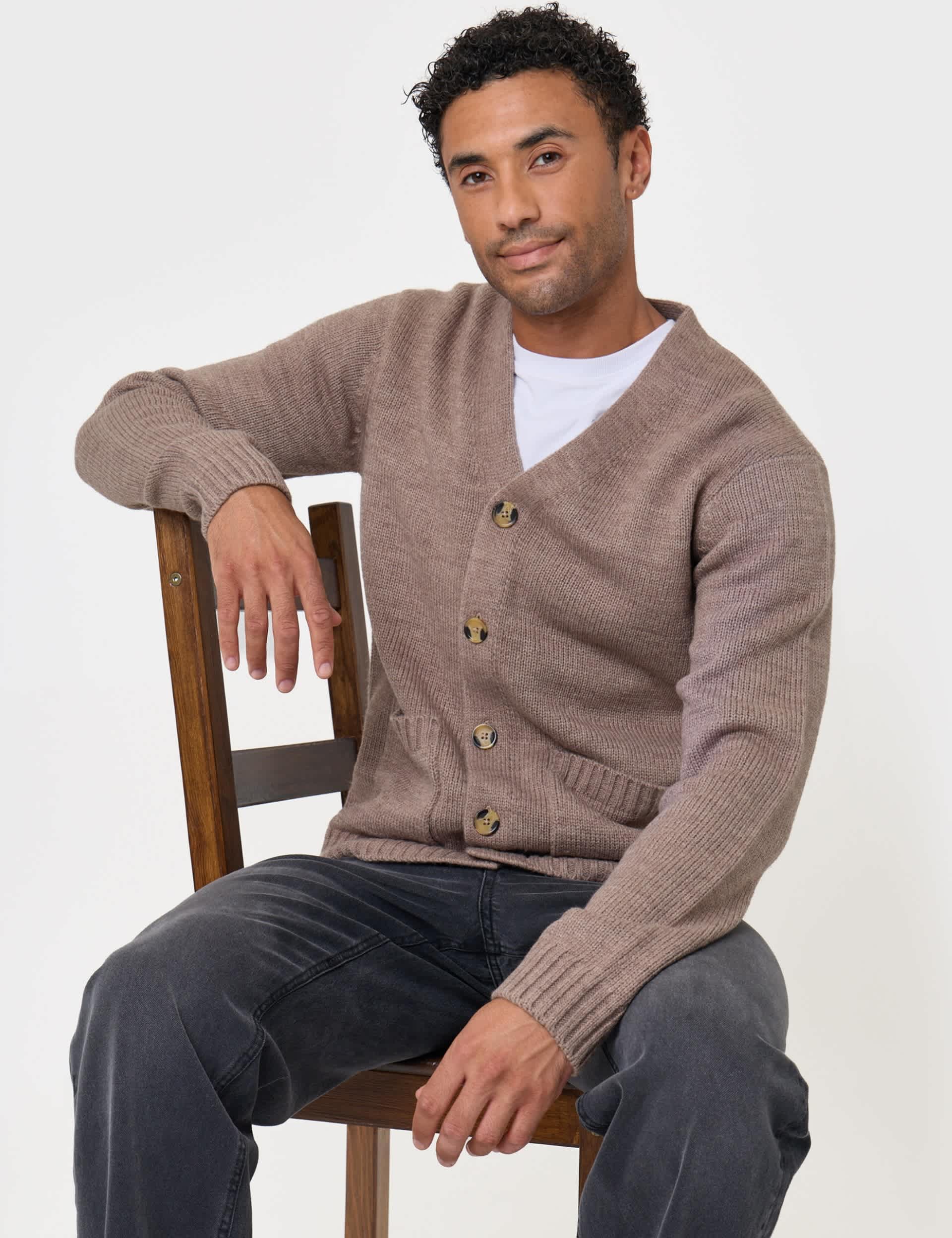 Wool Blend V Neck Cardigan