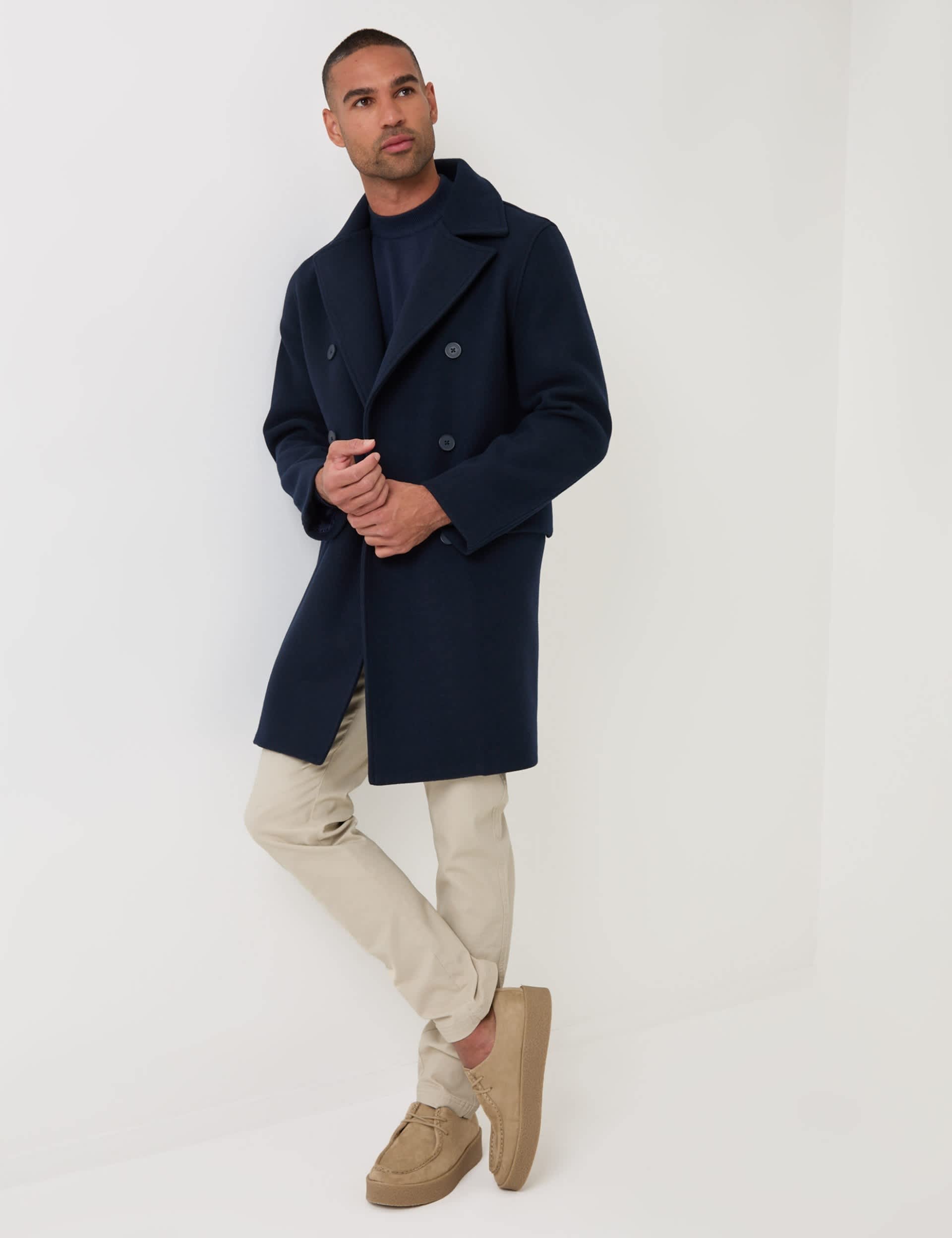 Faux Wool Double Breasted Trench Coat
