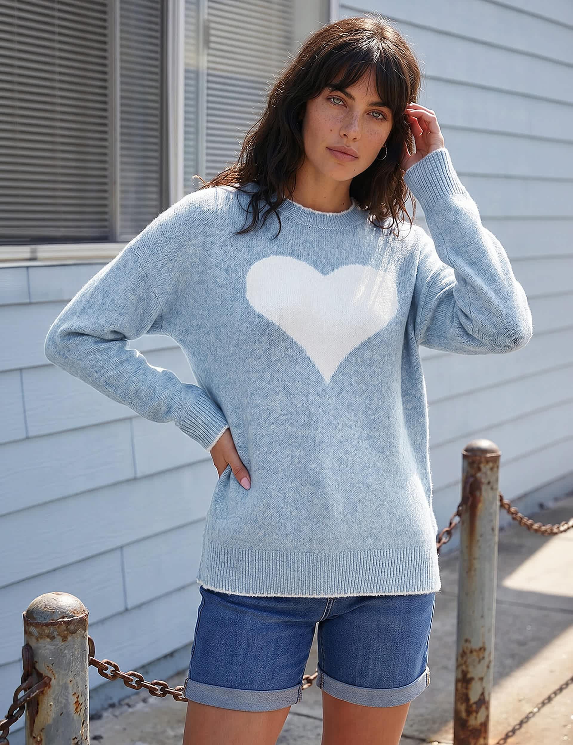 Heart Contrast Stitch Jumper