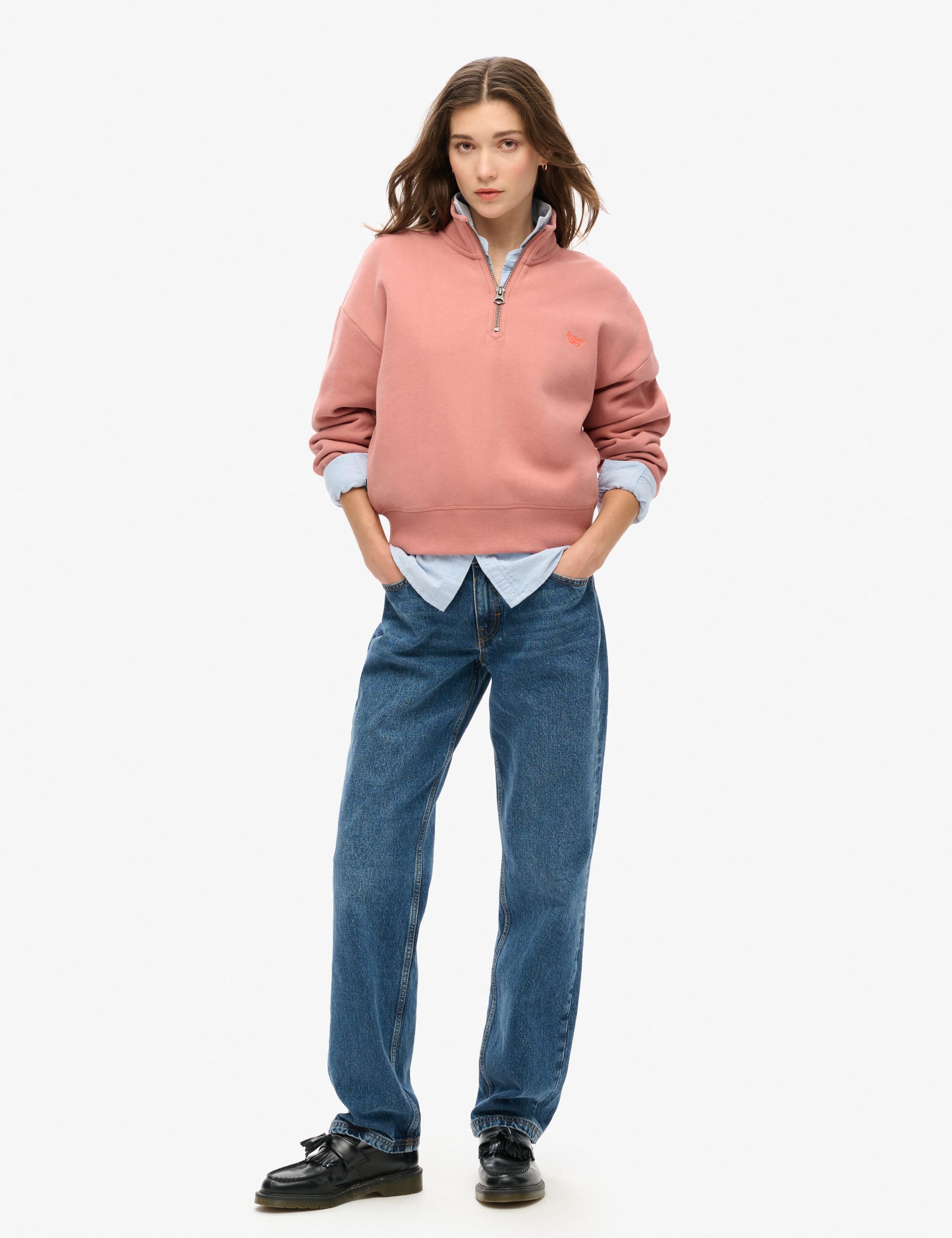 Cotton Rich Embroidered Funnel Neck Sweatshirt | Superdry | M&S