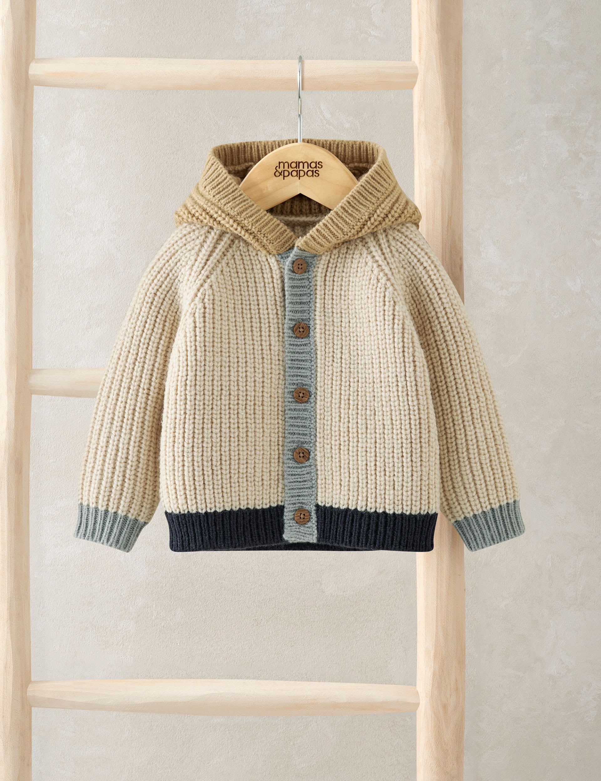 Colour Block Hooded Cardigan with Wool (0-12 Mths)