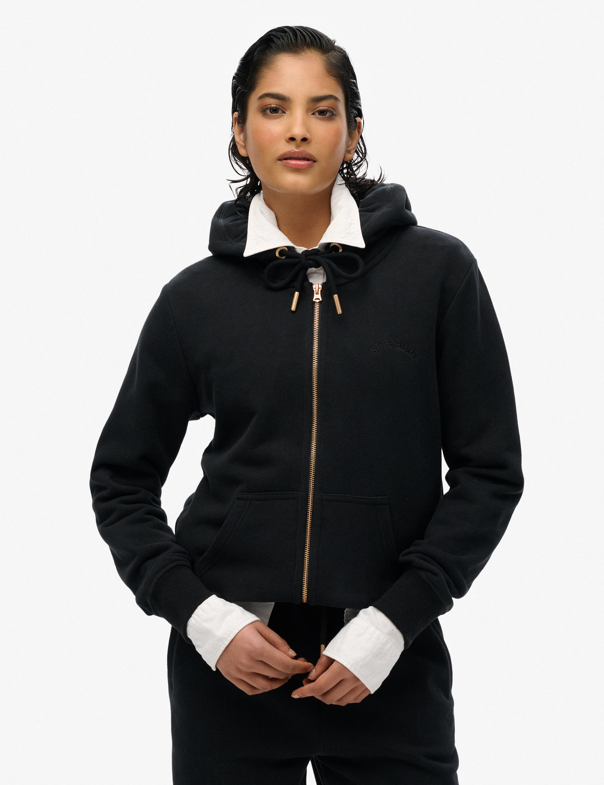 Cotton Rich Zip Up Embroidered Logo Hoodie