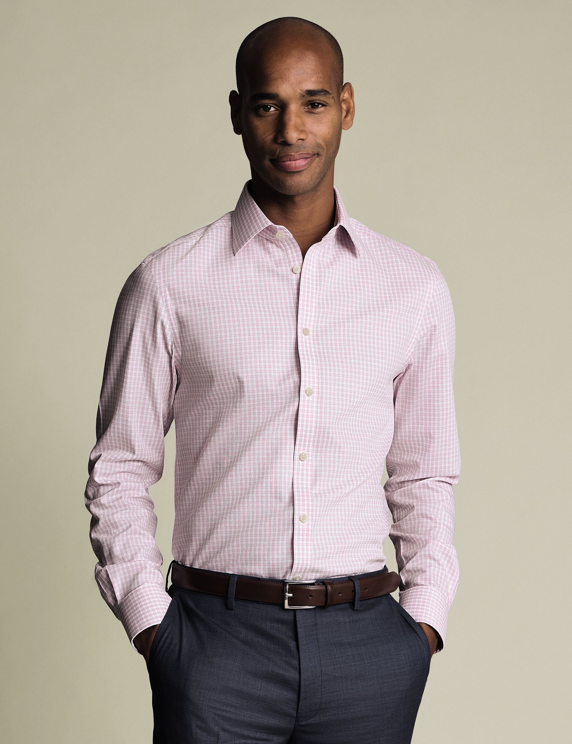Non Iron Slim Fit Pure Cotton Check Oxford Shirt