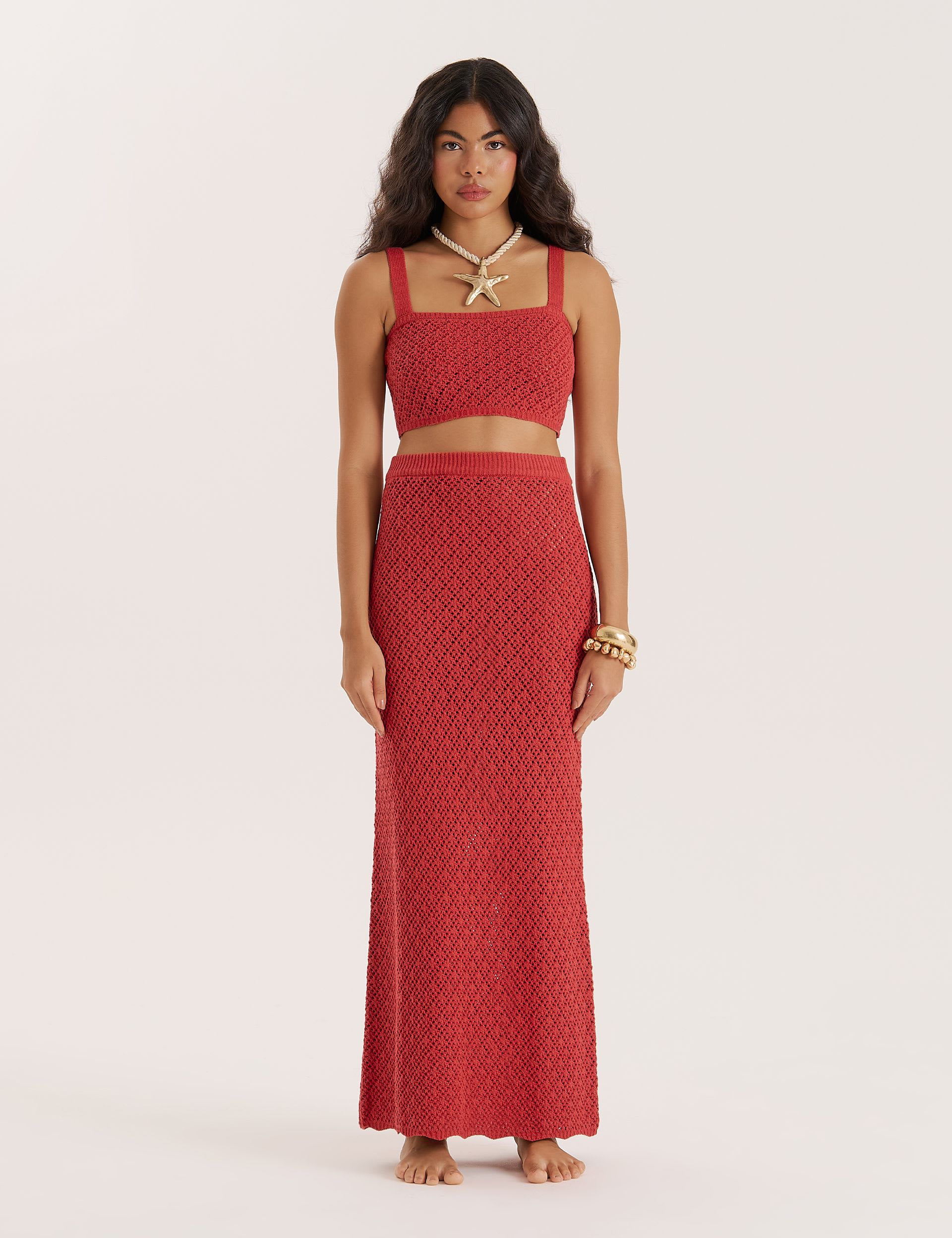 Cotton Blend Knitted Maxi Skirt