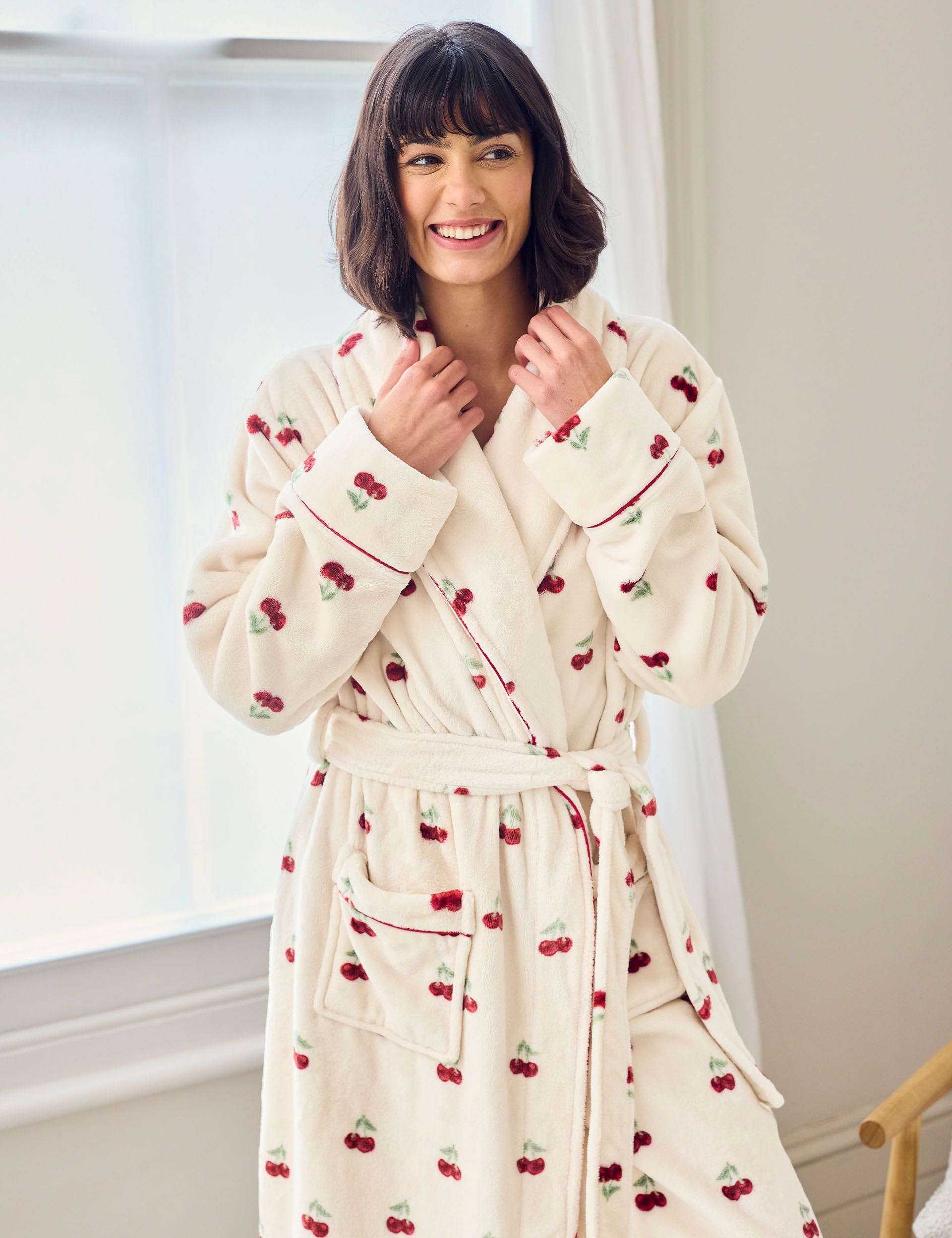 Fleece Cherry Print Dressing Gown