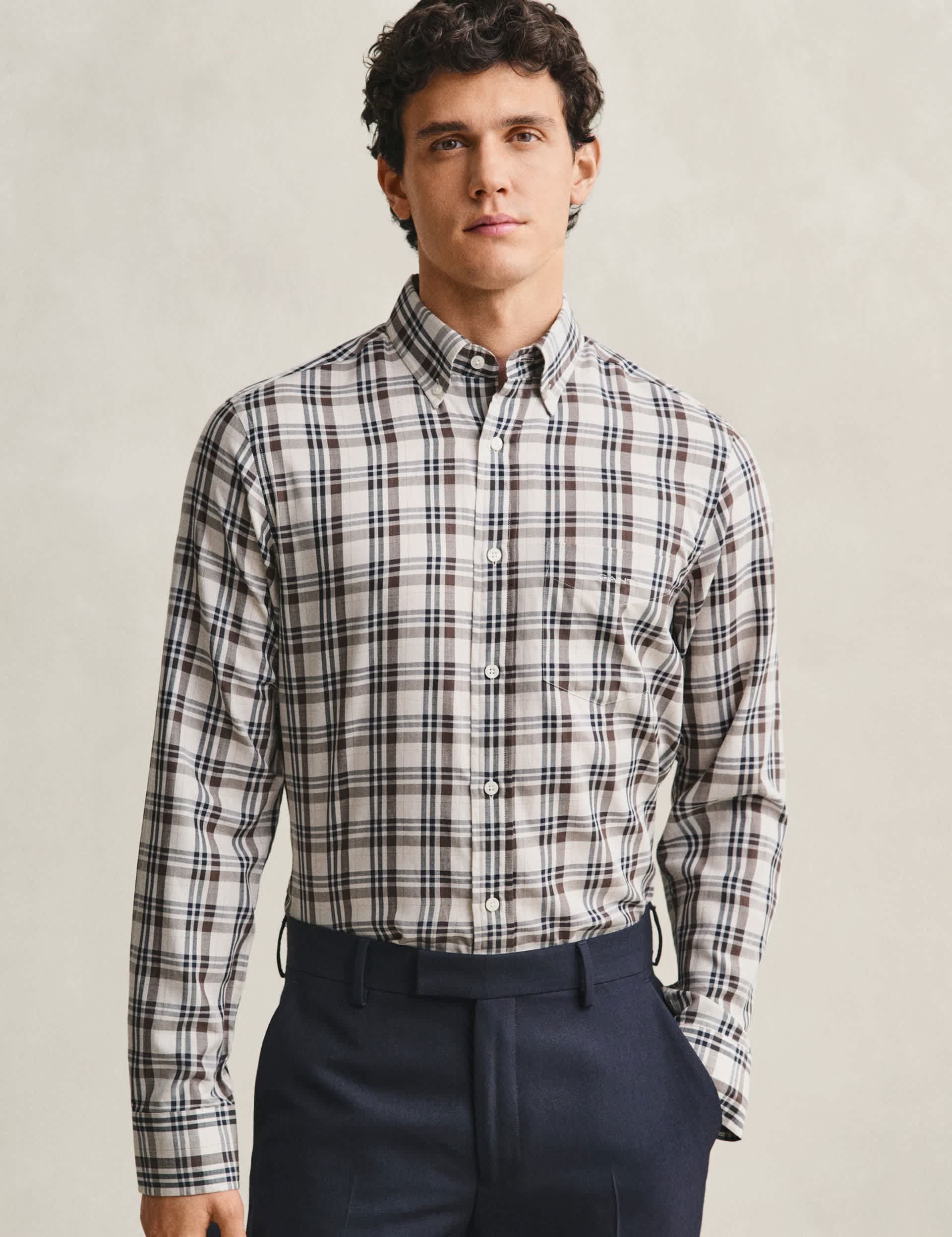 Cotton Blend Twill Check Shirt