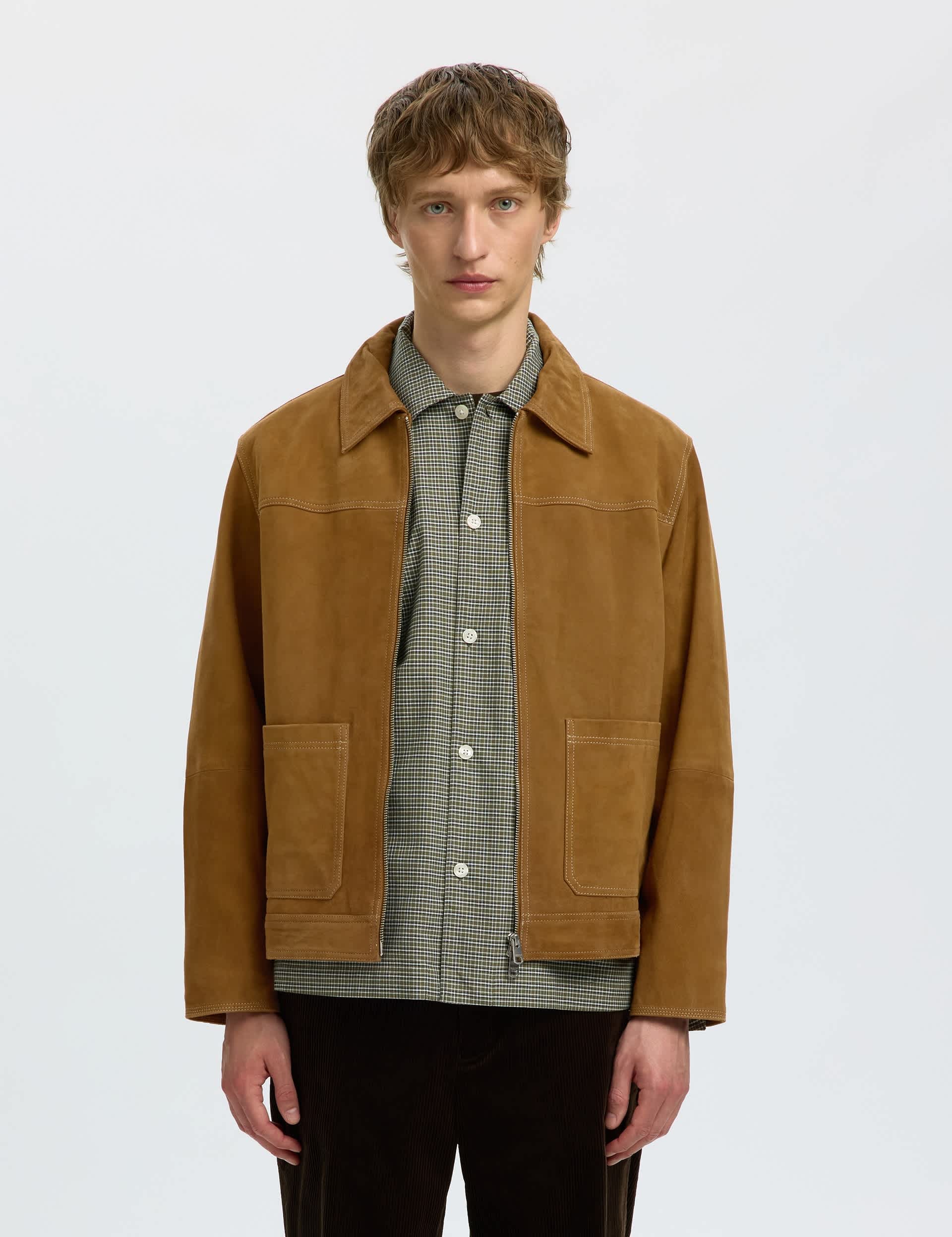 Suede Collared Zip Up Jacket