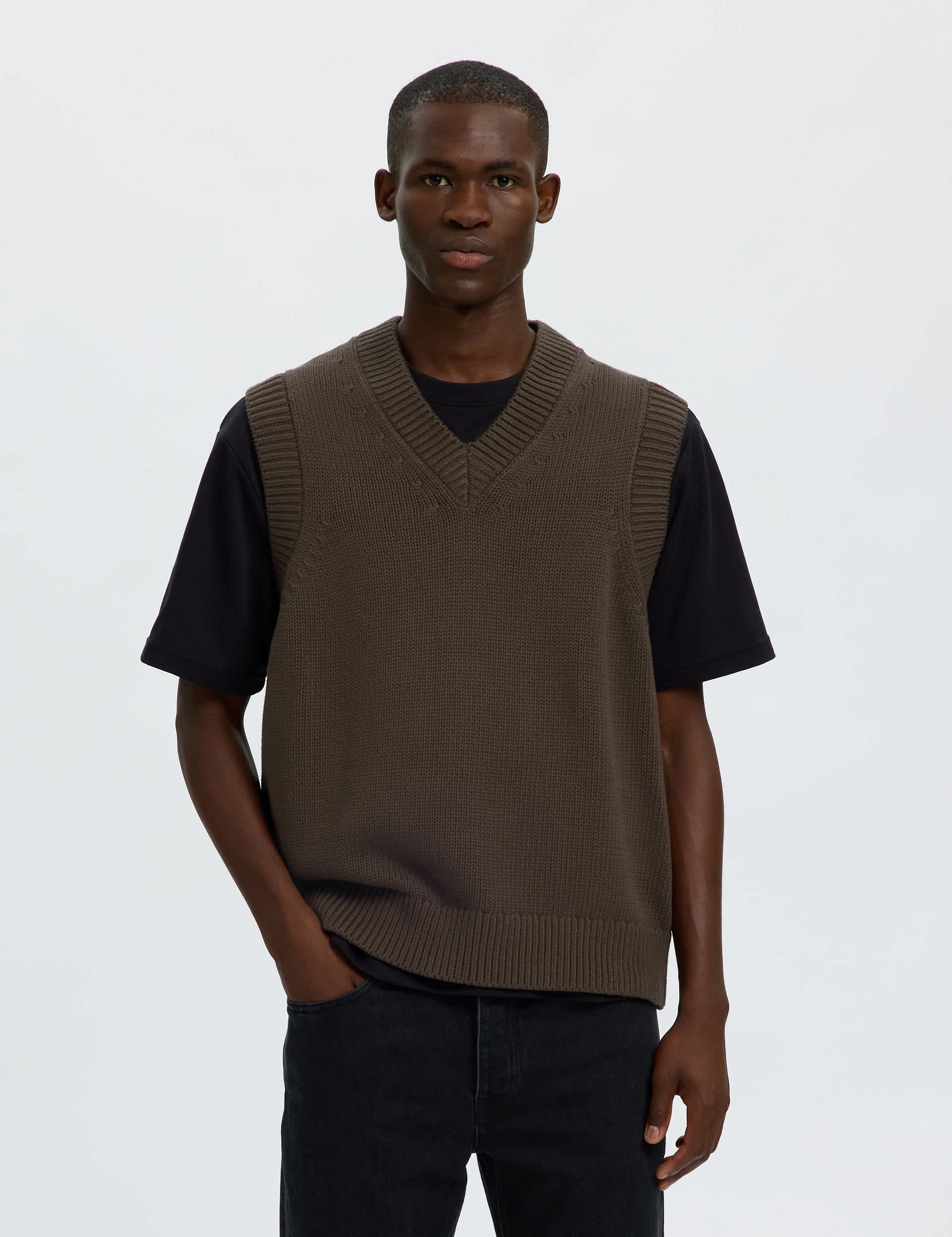 Pure Cotton V Neck Knitted Vest
