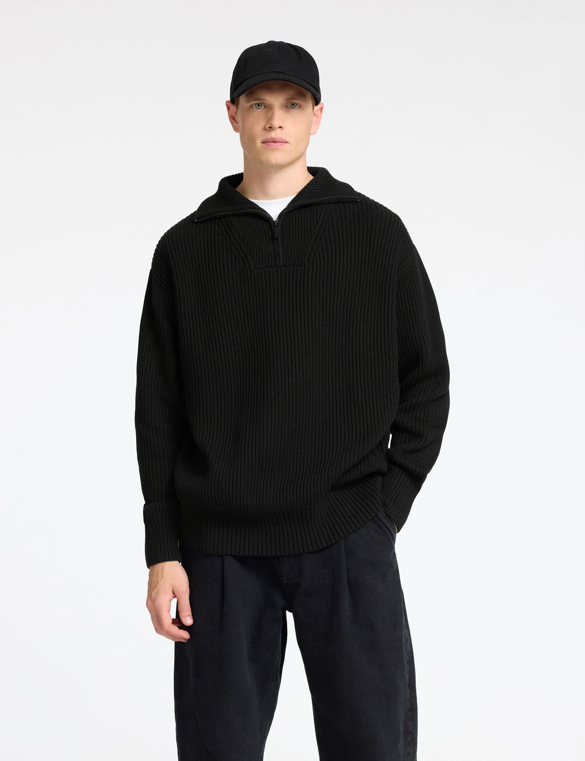 Pure Cotton Ribbed Half Zip Jumper