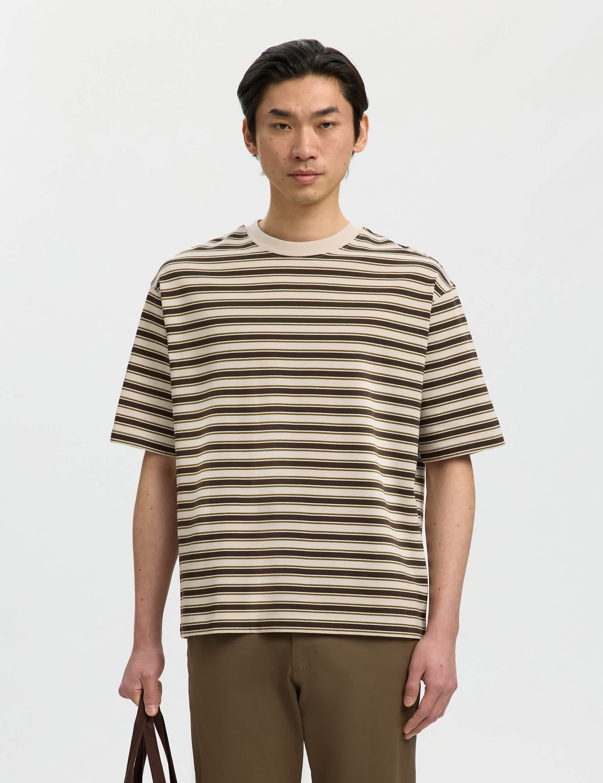 Pure Cotton Jersey Striped Crew Neck T Shirt
