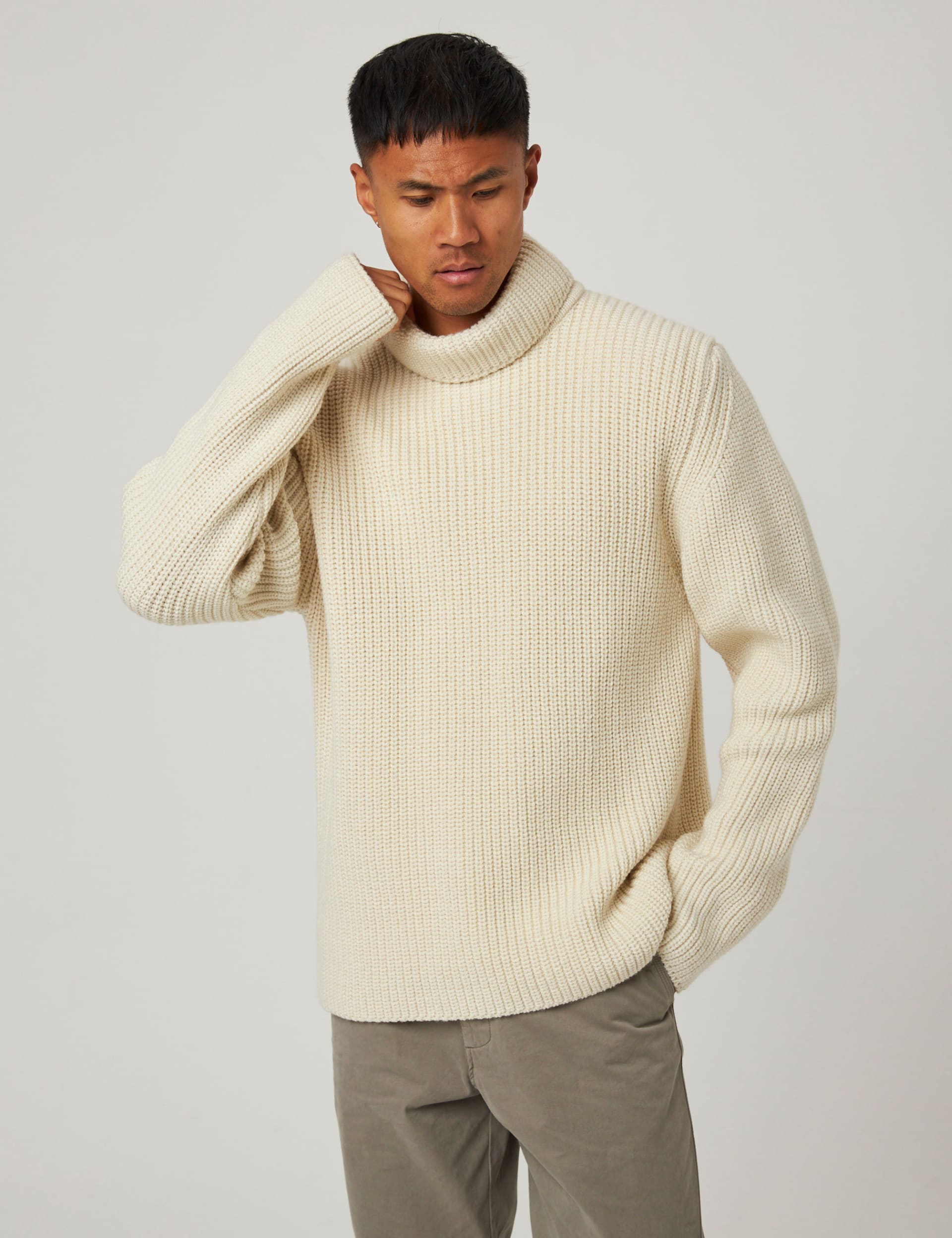 Pure Merino Wool Ribbed Roll Neck Jumper