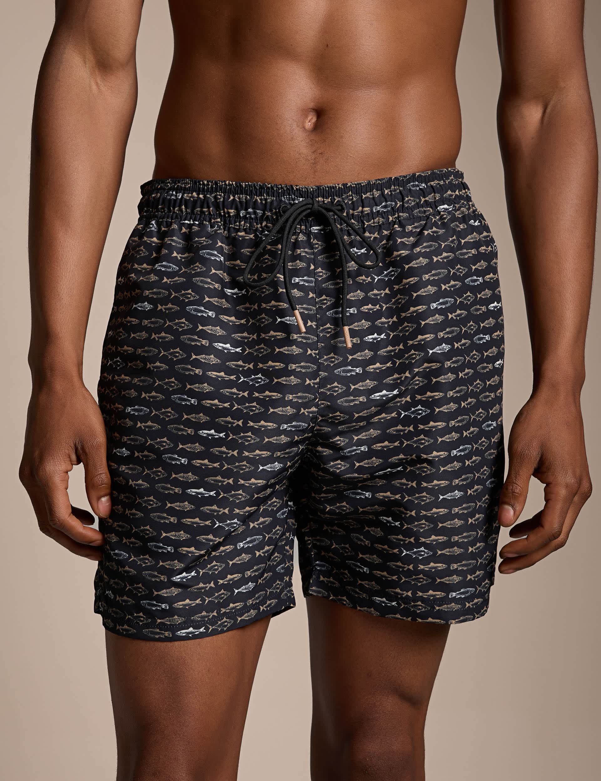 Danio Fish Print Pocketed Swim Shorts